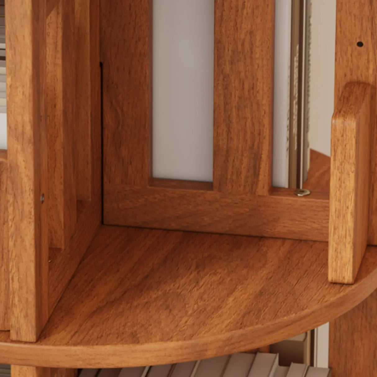 Scandinavian Tiered Shelf Rotating Wood Vertical Corner Bookshelf Image - 7