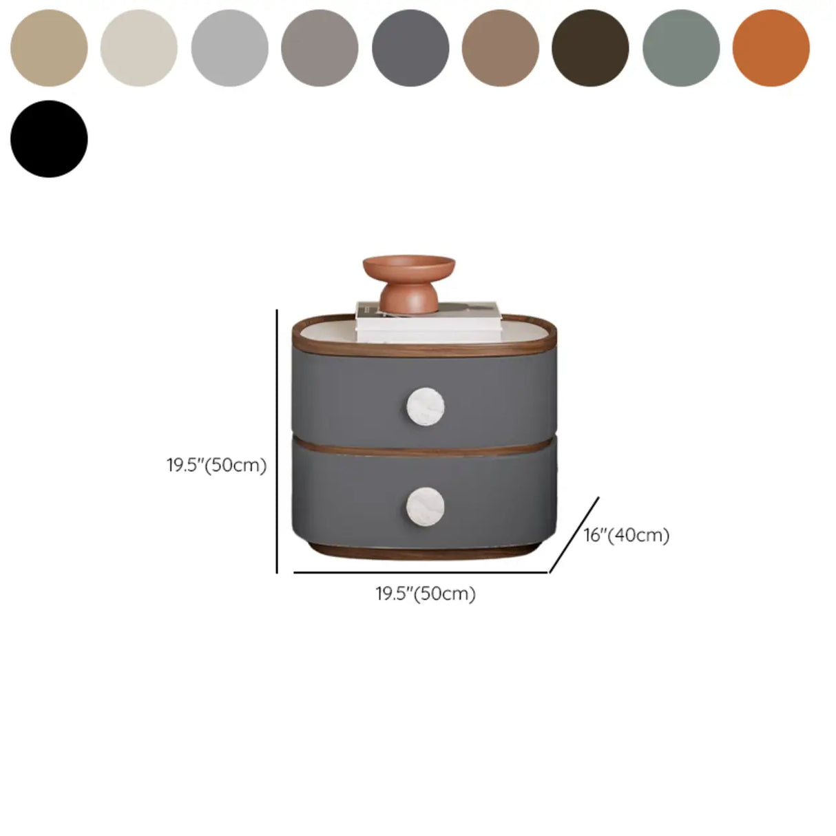 Scandinavian Two-Tone Oval Leather Nightstand with Drawers