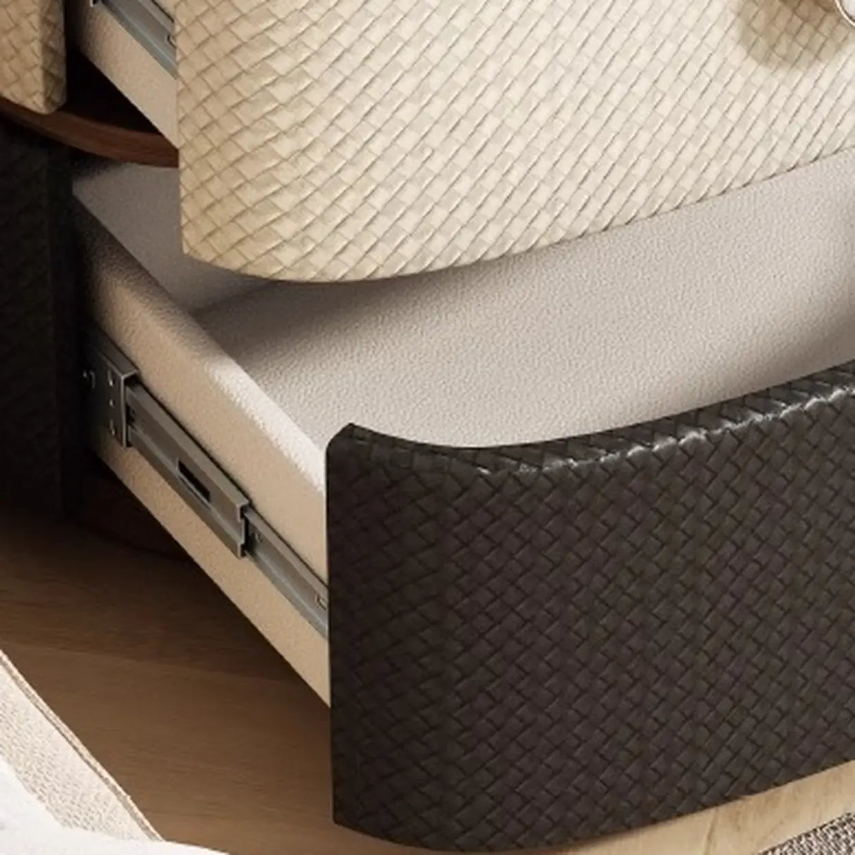 Scandinavian Two-Tone Oval Leather Nightstand with Drawers Image - 6