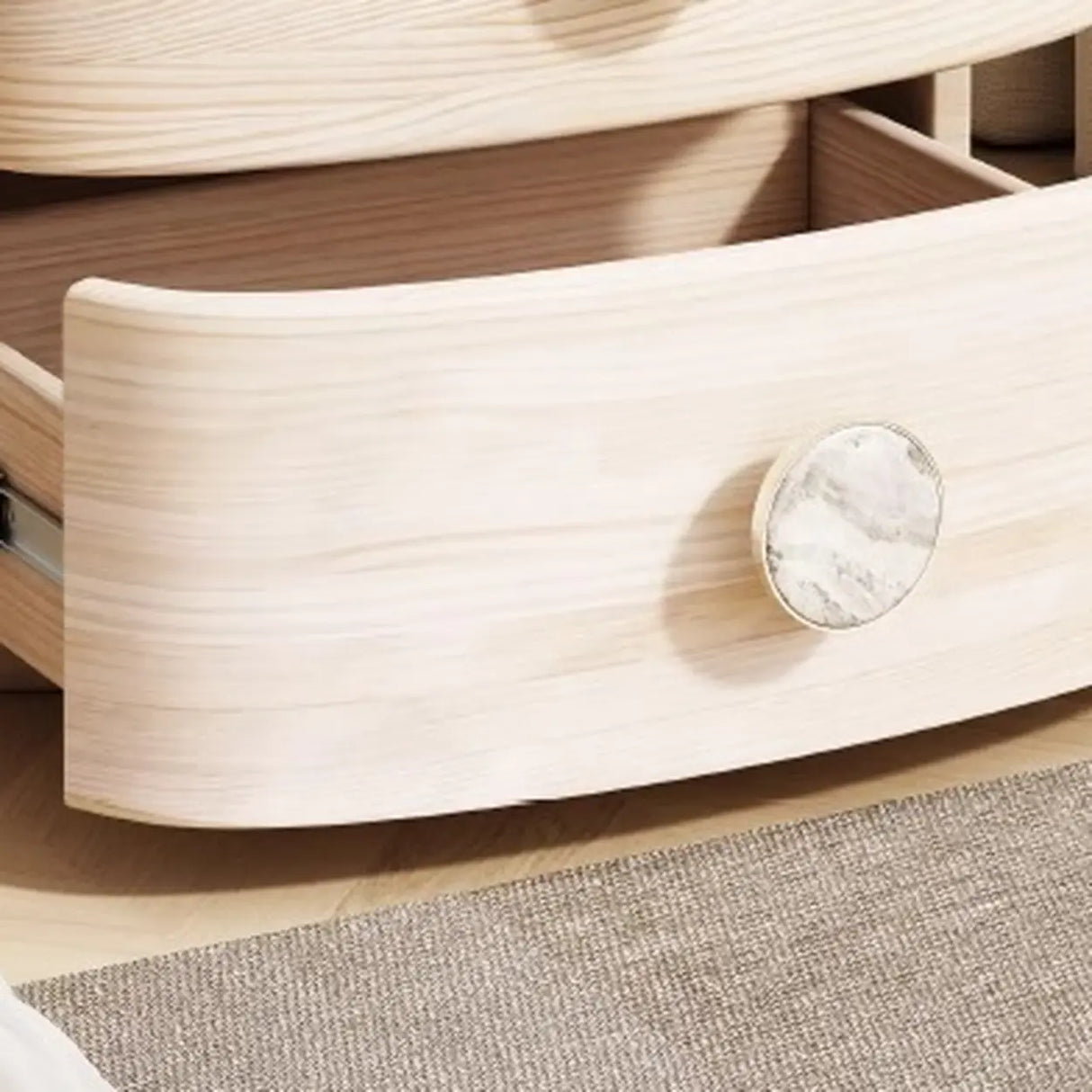 Scandinavian Two-Tone Oval Leather Nightstand with Drawers Image - 8