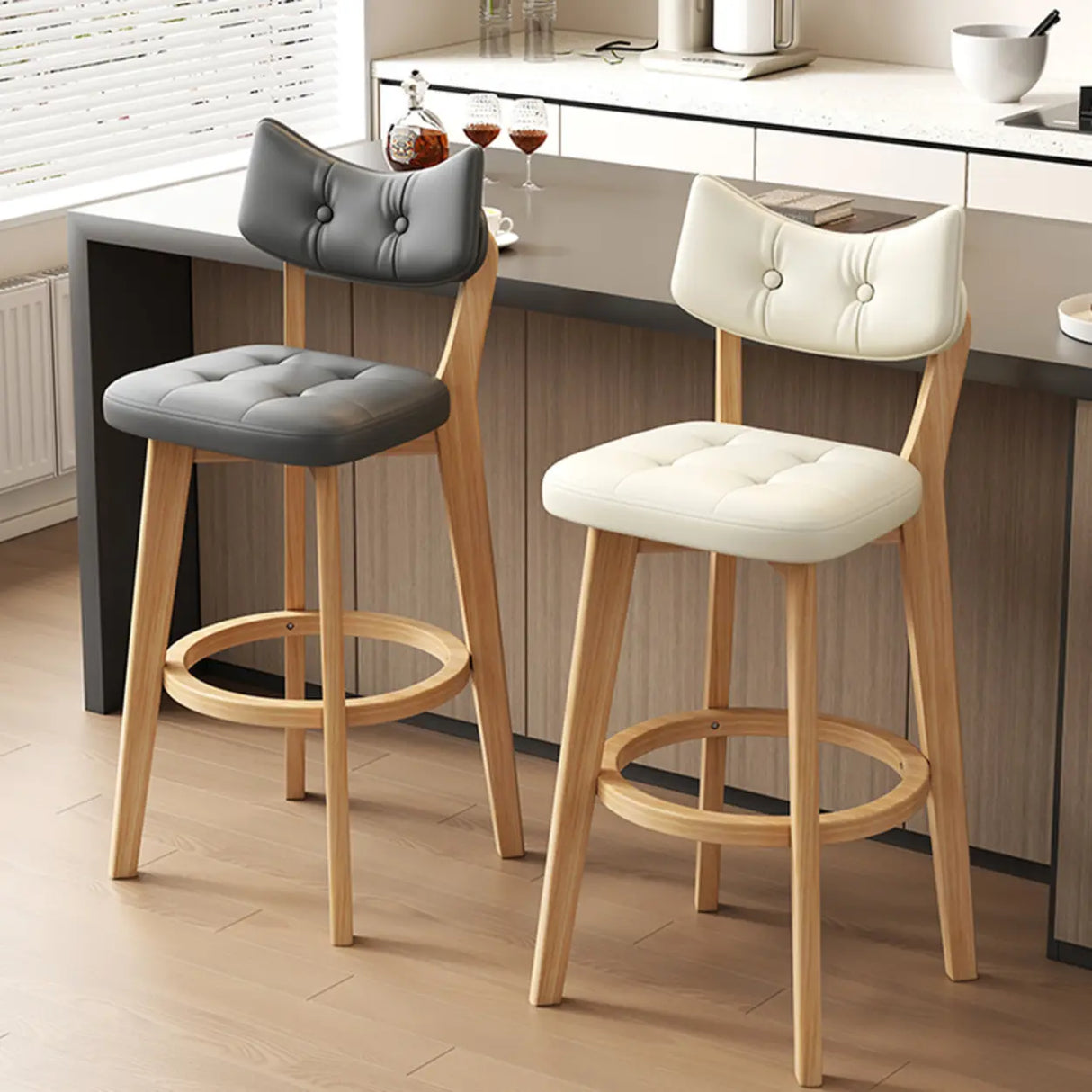 Scandinavian Upholstered Bar Stool with Curved Back Image - 1
