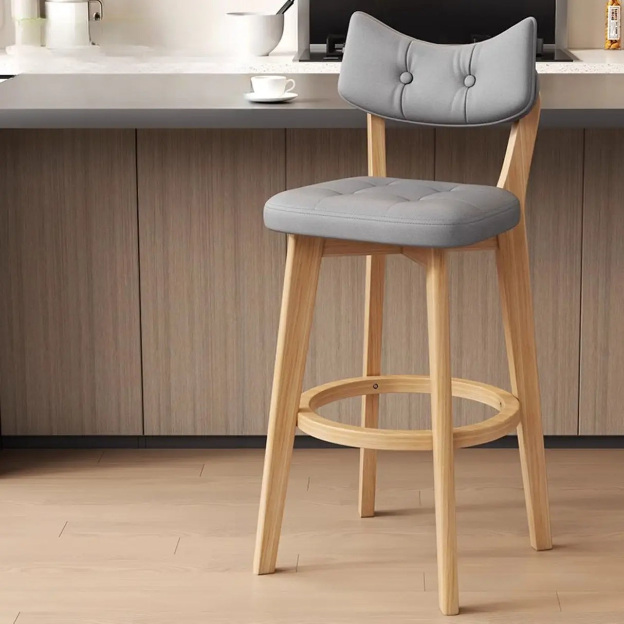 Scandinavian Upholstered Bar Stool with Curved Back Image - 11