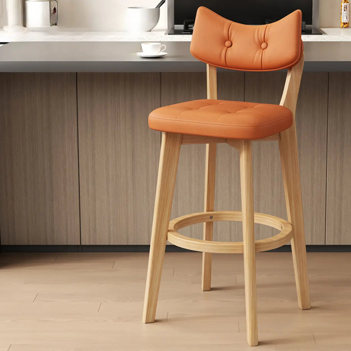 Scandinavian Upholstered Bar Stool with Curved Back Image - 13