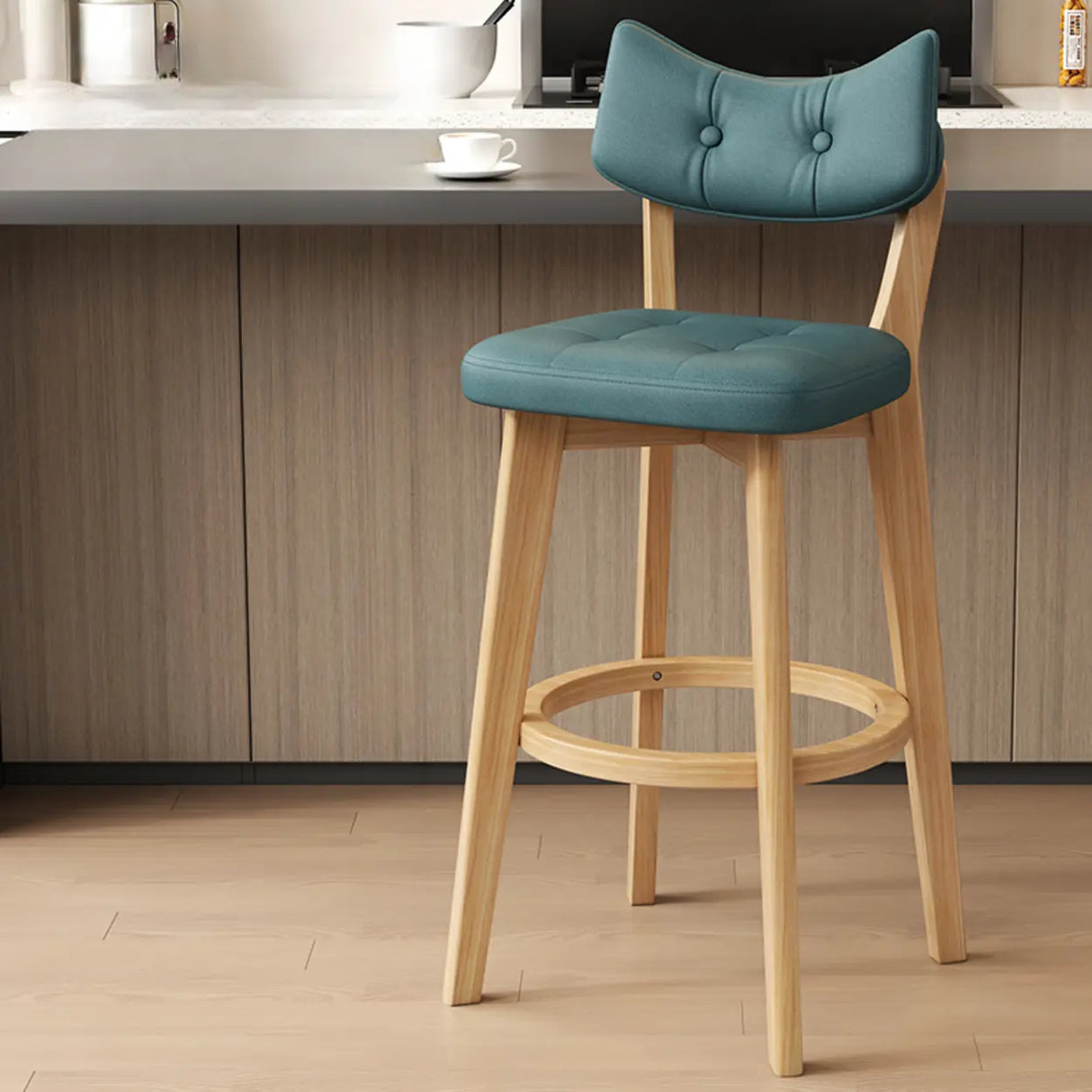 Scandinavian Upholstered Bar Stool with Curved Back Image - 16