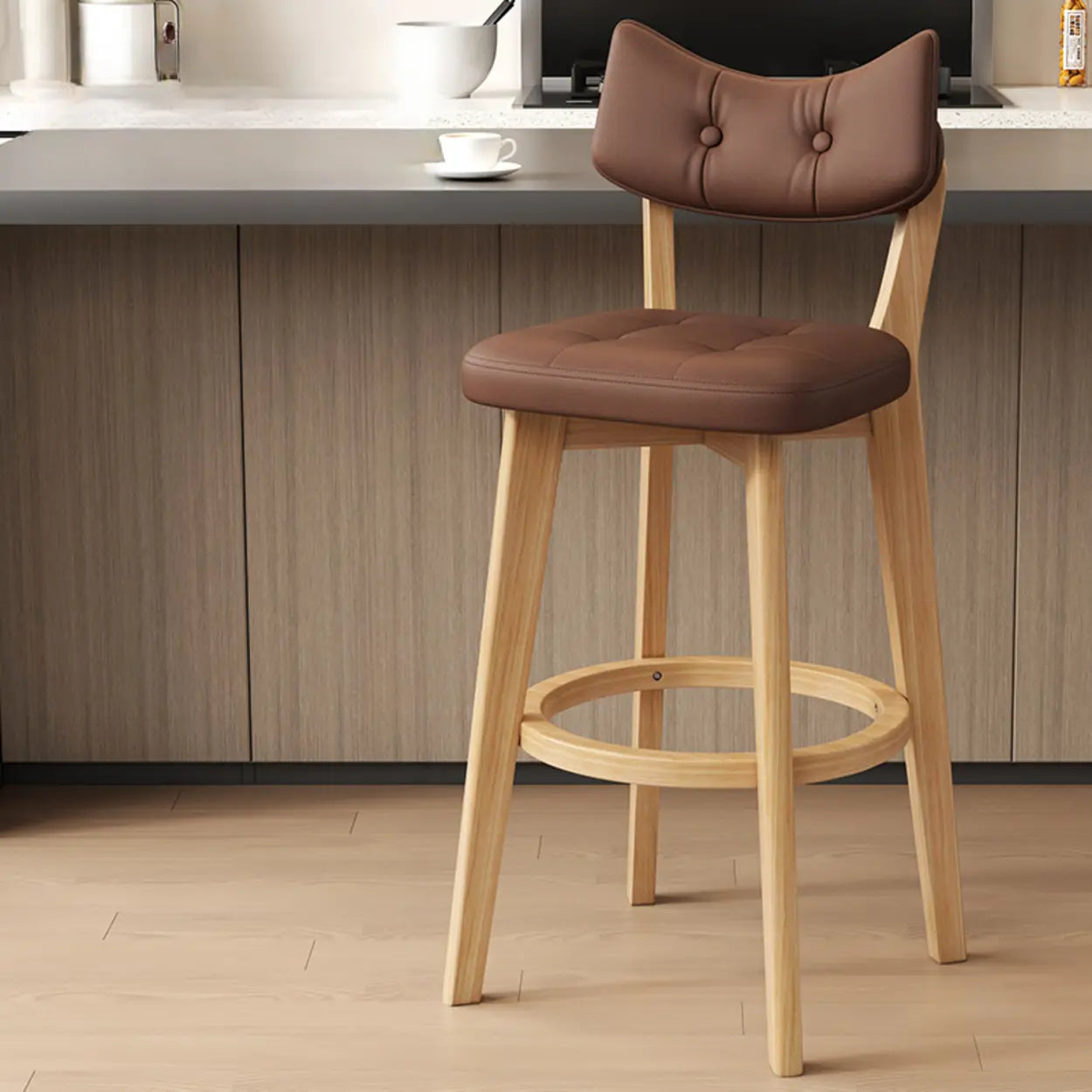 Scandinavian Upholstered Bar Stool with Curved Back Image - 17