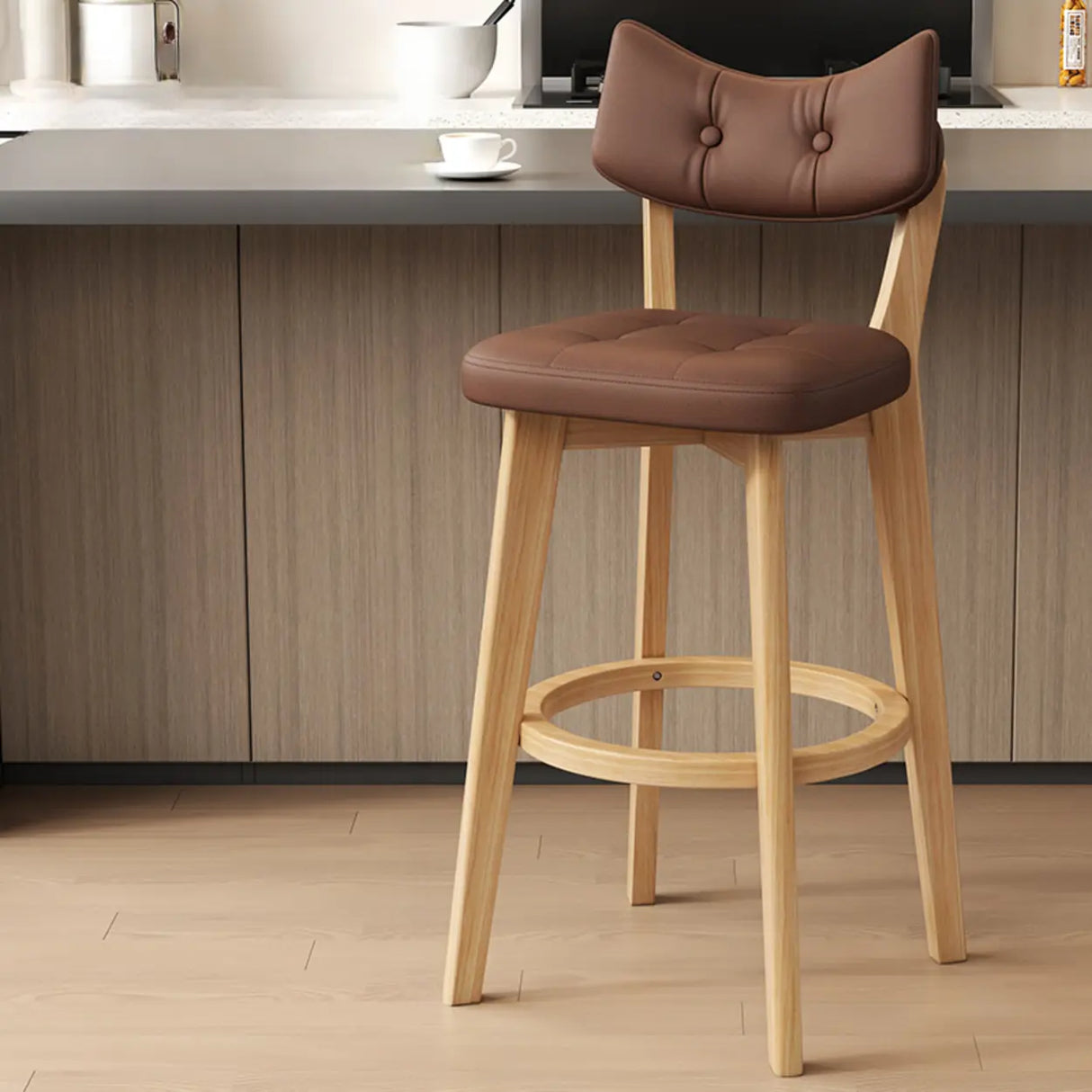 Scandinavian Upholstered Bar Stool with Curved Back Image - 17