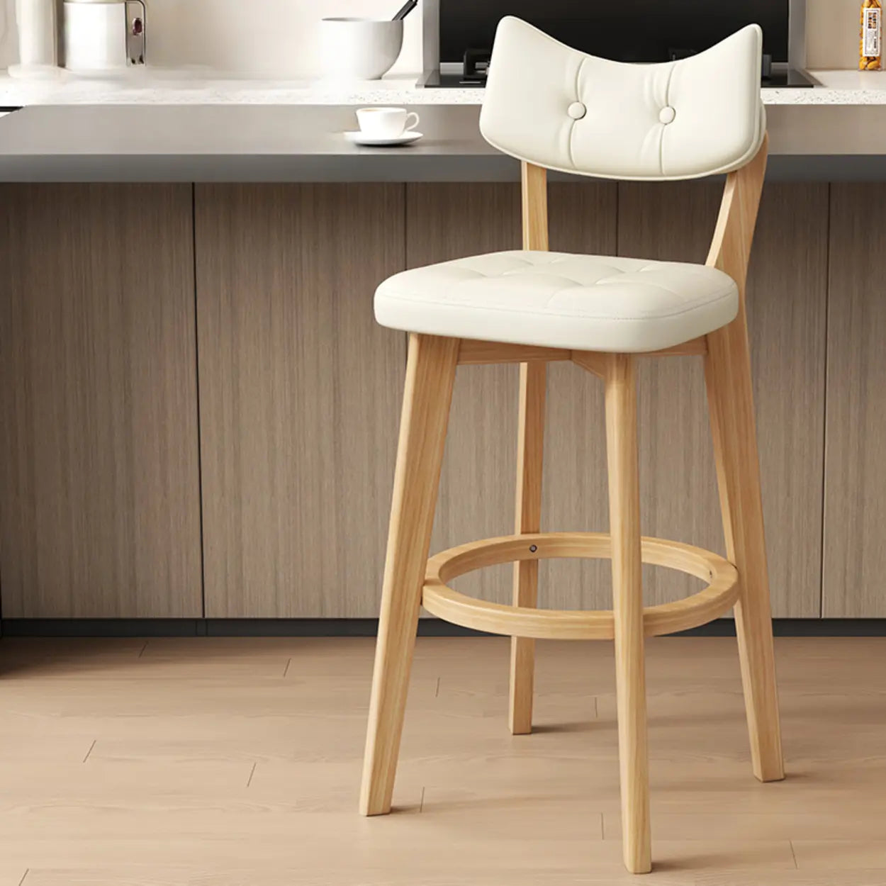 Scandinavian Upholstered Bar Stool with Curved Back Image - 2