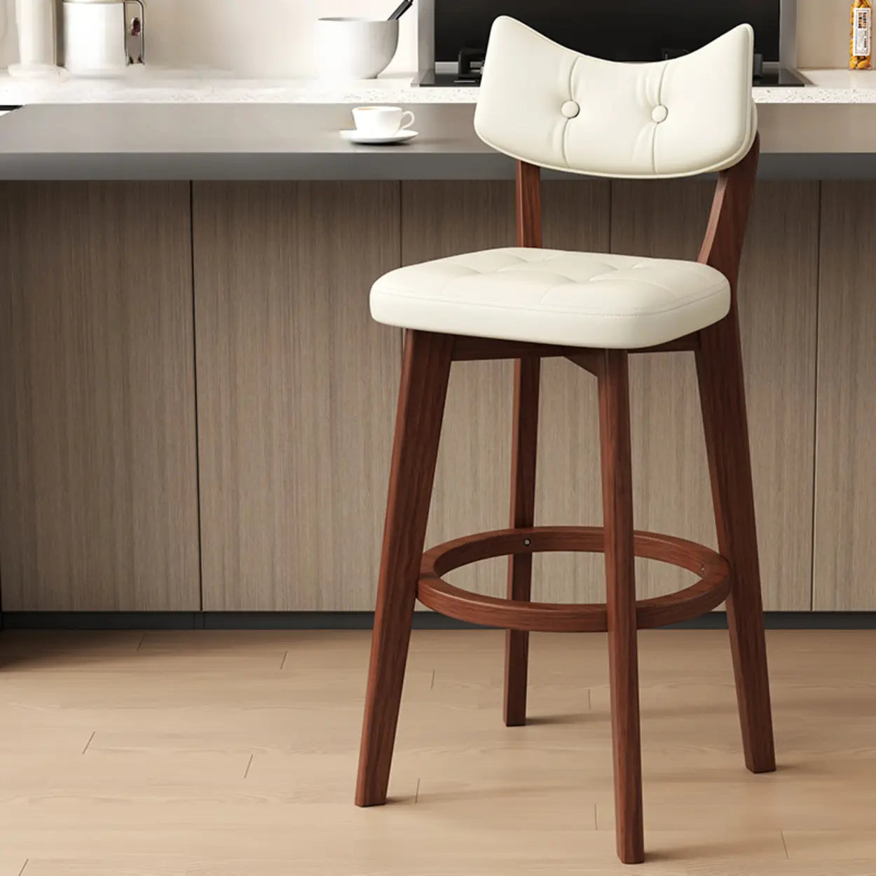 Scandinavian Upholstered Bar Stool with Curved Back Image - 20
