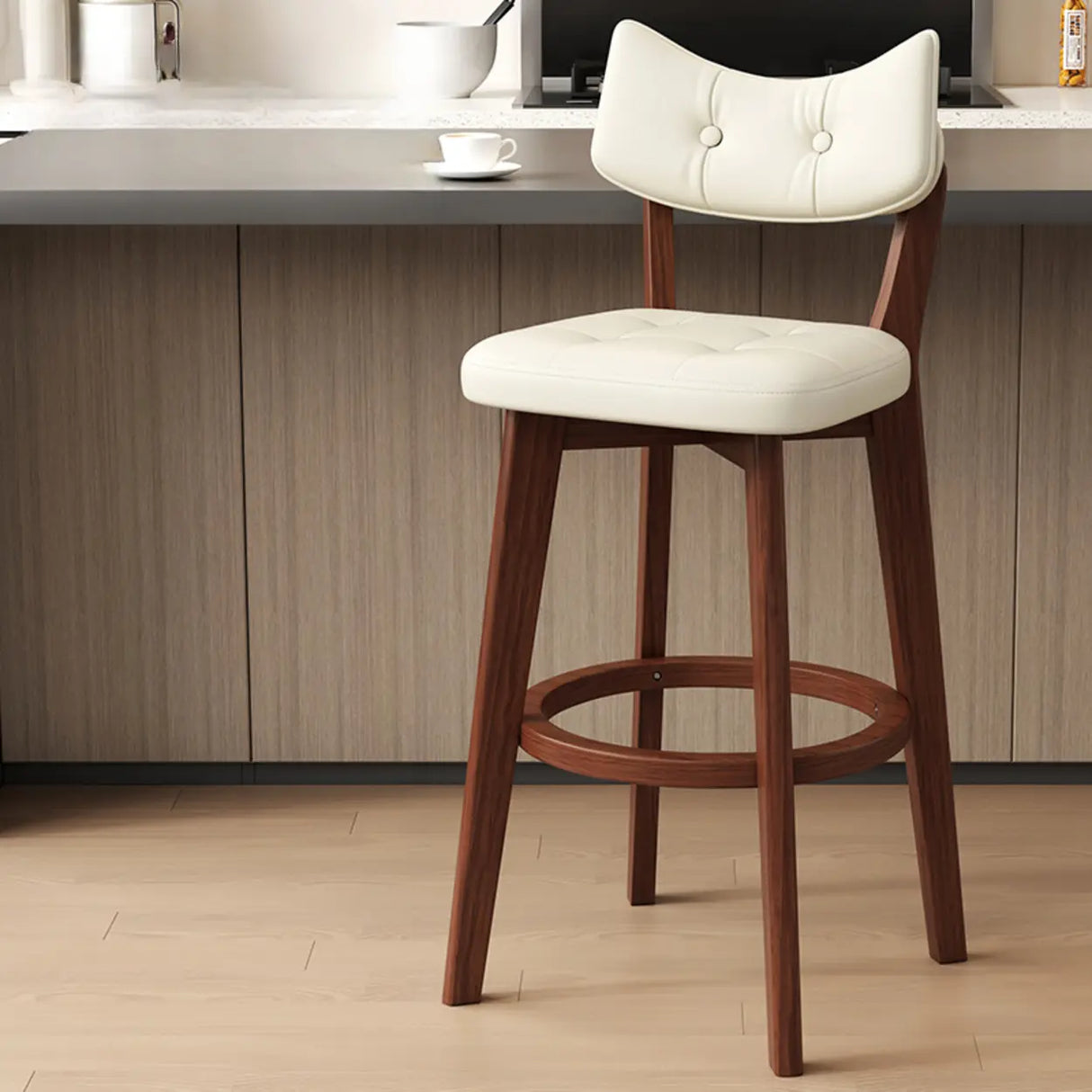 Scandinavian Upholstered Bar Stool with Curved Back Image - 20