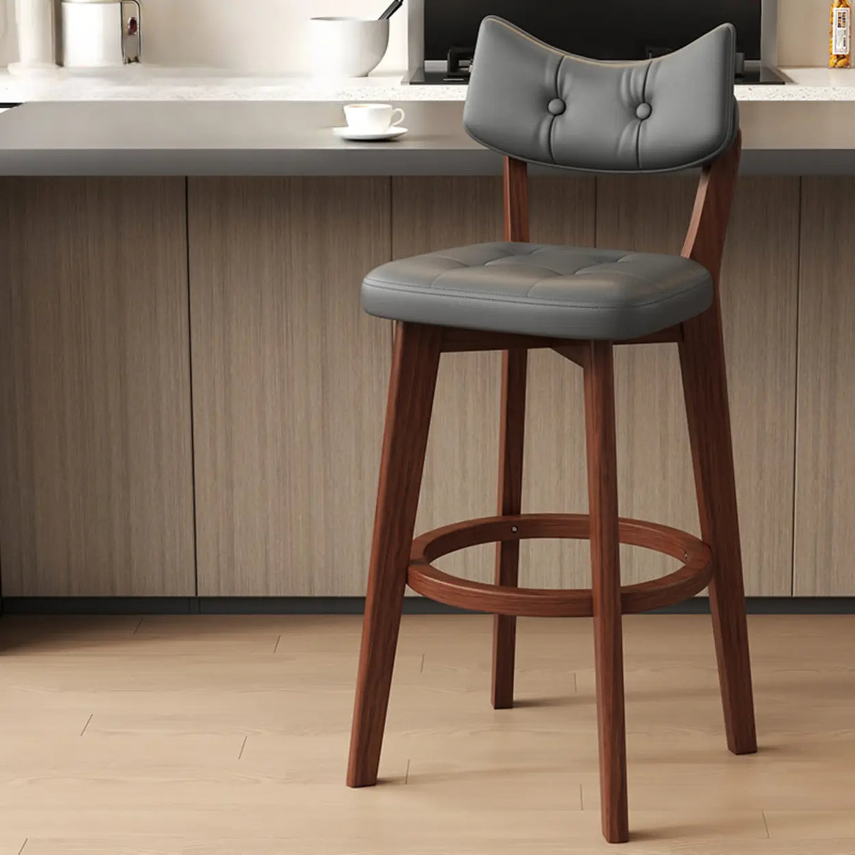 Scandinavian Upholstered Bar Stool with Curved Back Image - 21
