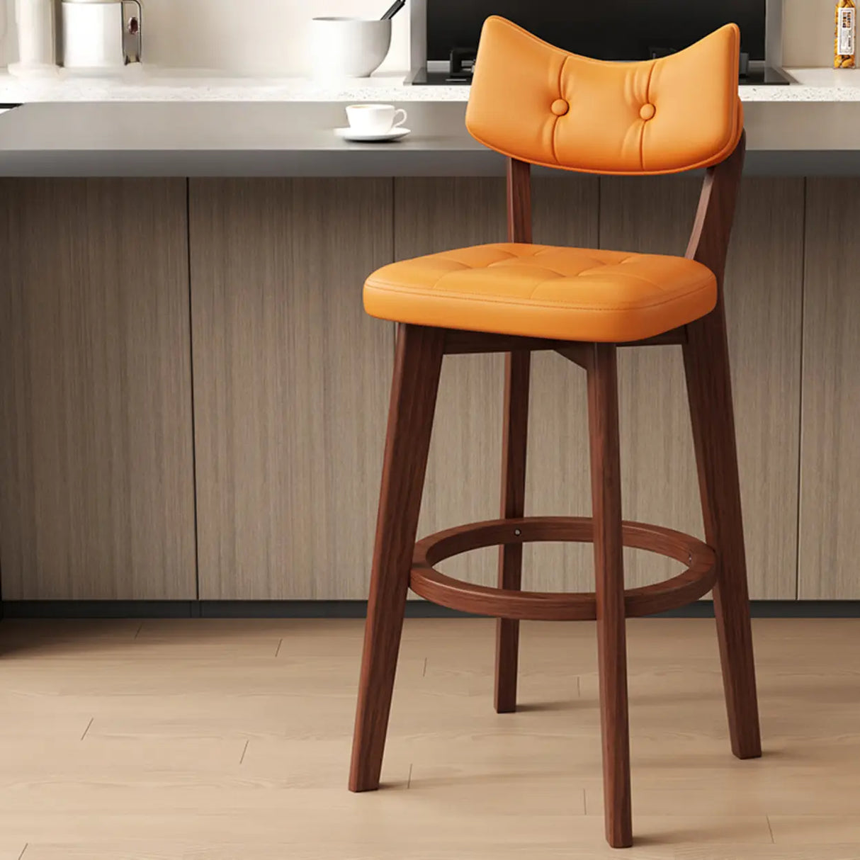 Scandinavian Upholstered Bar Stool with Curved Back Image - 22