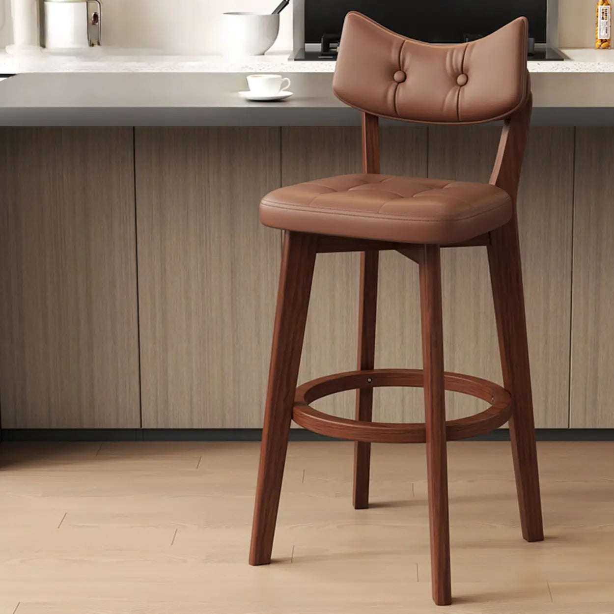 Scandinavian Upholstered Bar Stool with Curved Back Image - 23