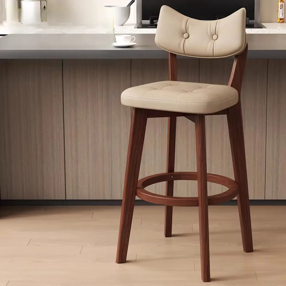 Scandinavian Upholstered Bar Stool with Curved Back Image - 24