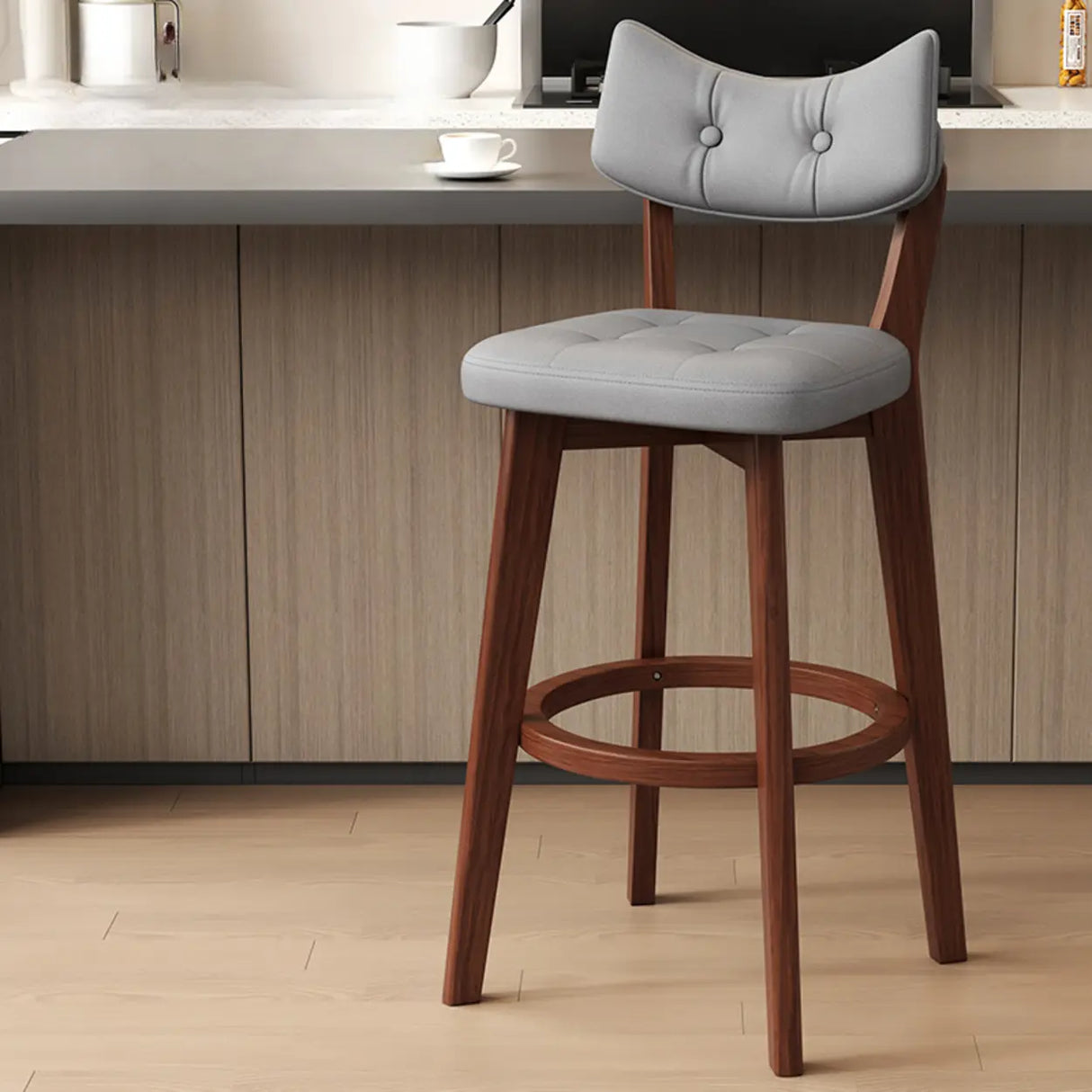 Scandinavian Upholstered Bar Stool with Curved Back Image - 25