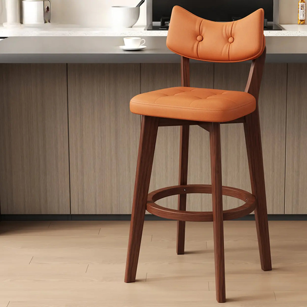 Scandinavian Upholstered Bar Stool with Curved Back Image - 26