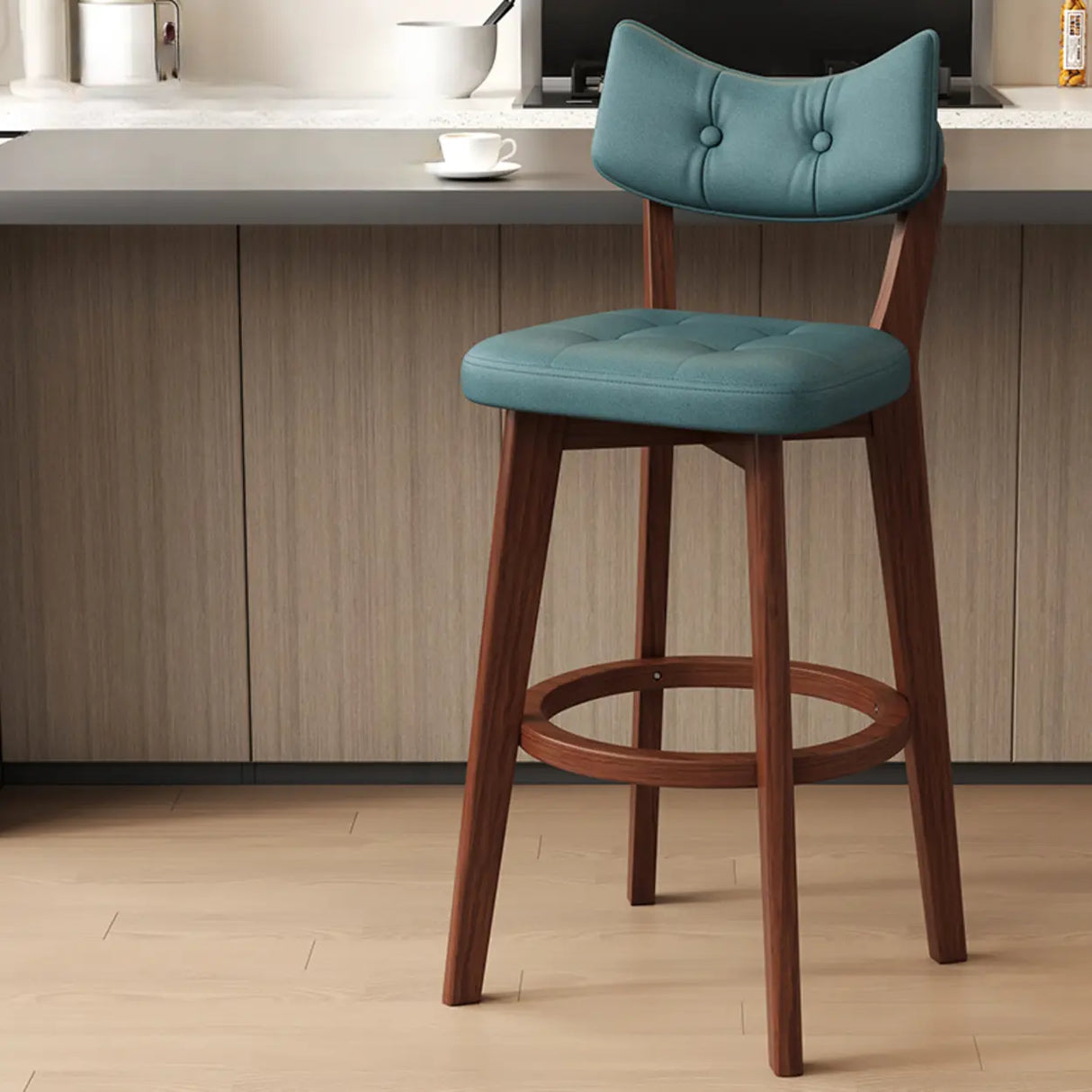 Scandinavian Upholstered Bar Stool with Curved Back Image - 27