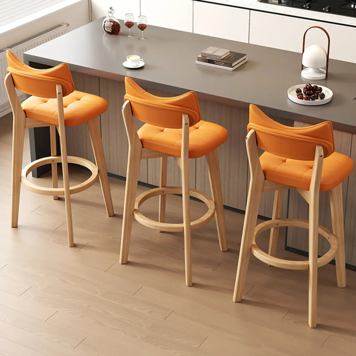 Scandinavian Upholstered Bar Stool with Curved Back Image - 3