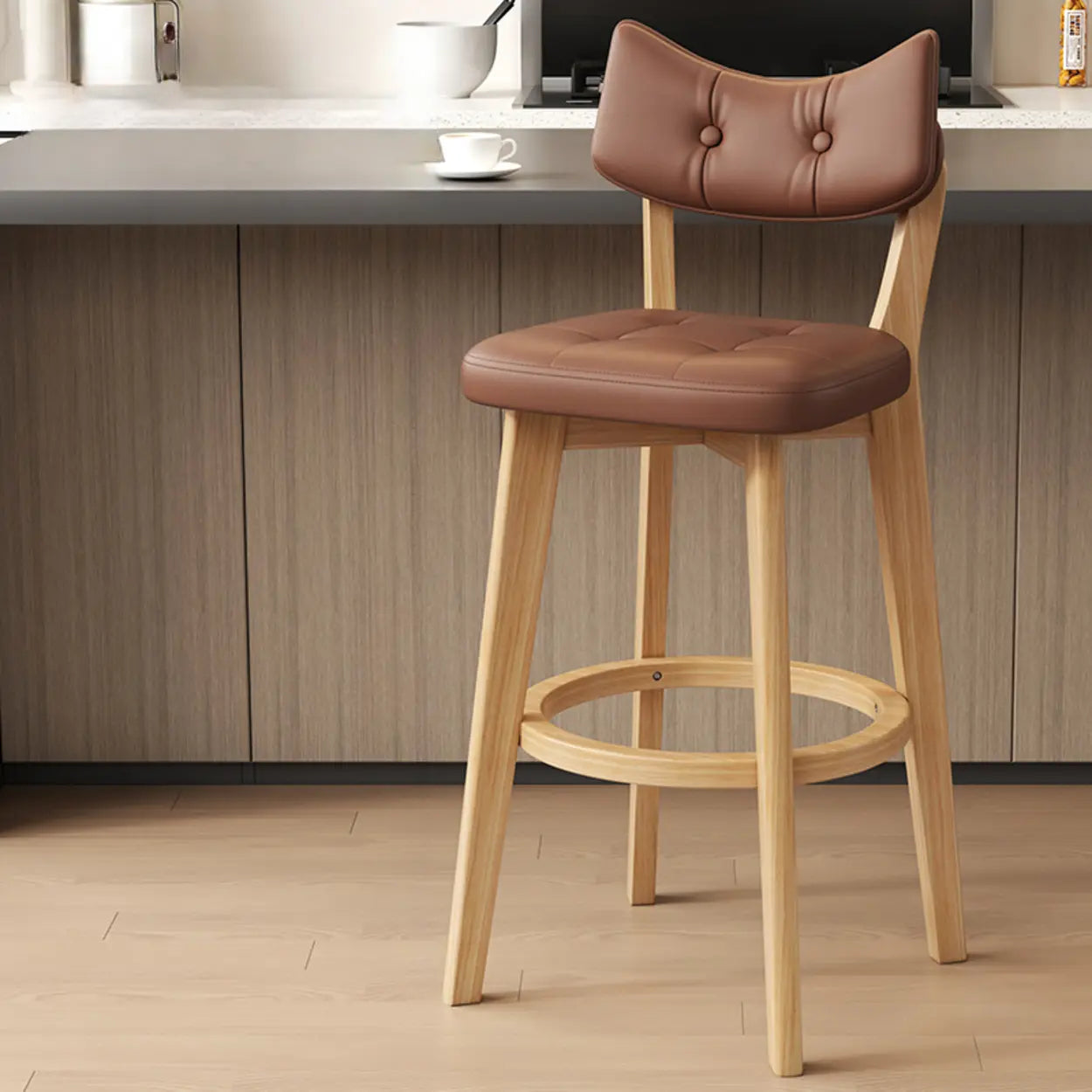 Scandinavian Upholstered Bar Stool with Curved Back Image - 4