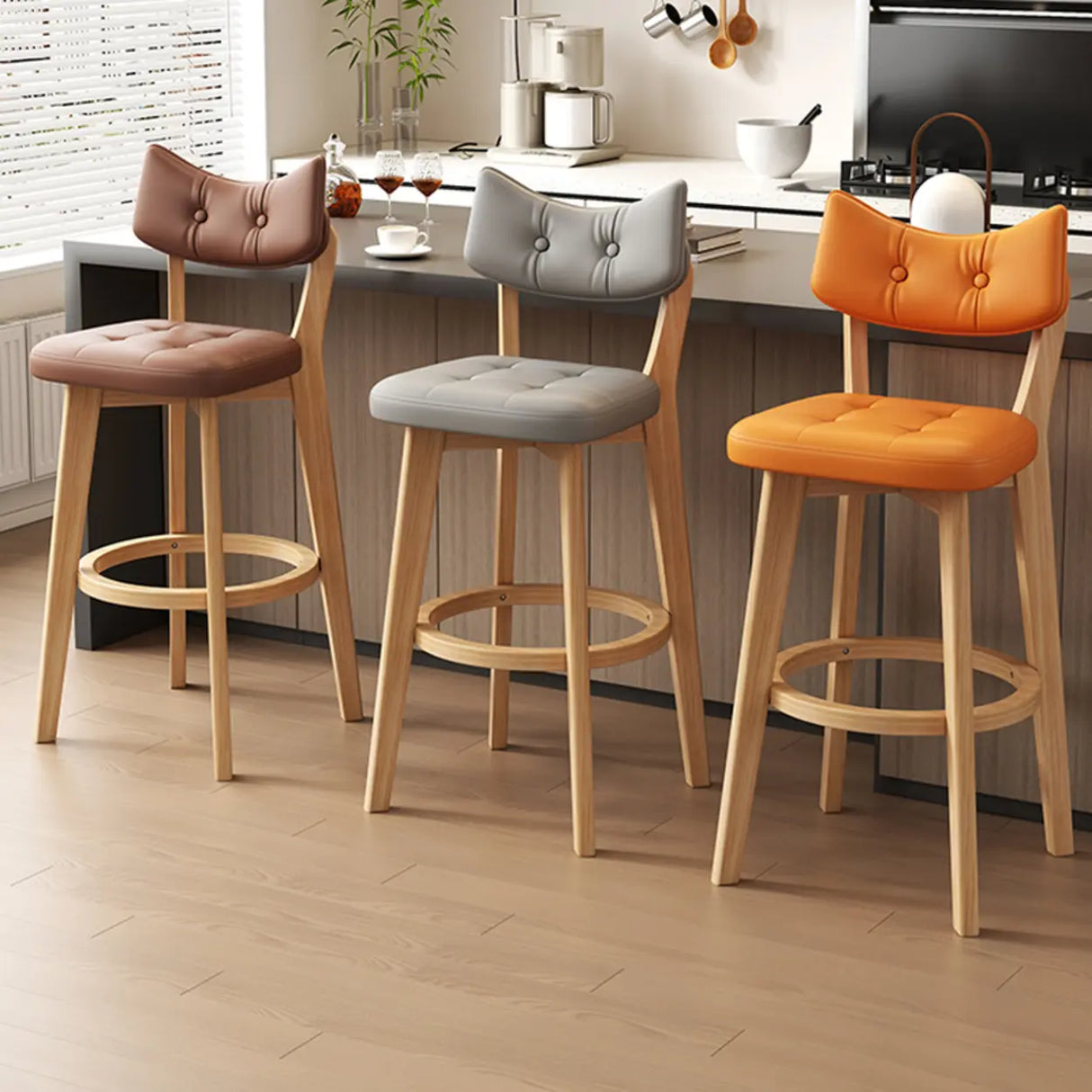 Scandinavian Upholstered Bar Stool with Curved Back Image - 5