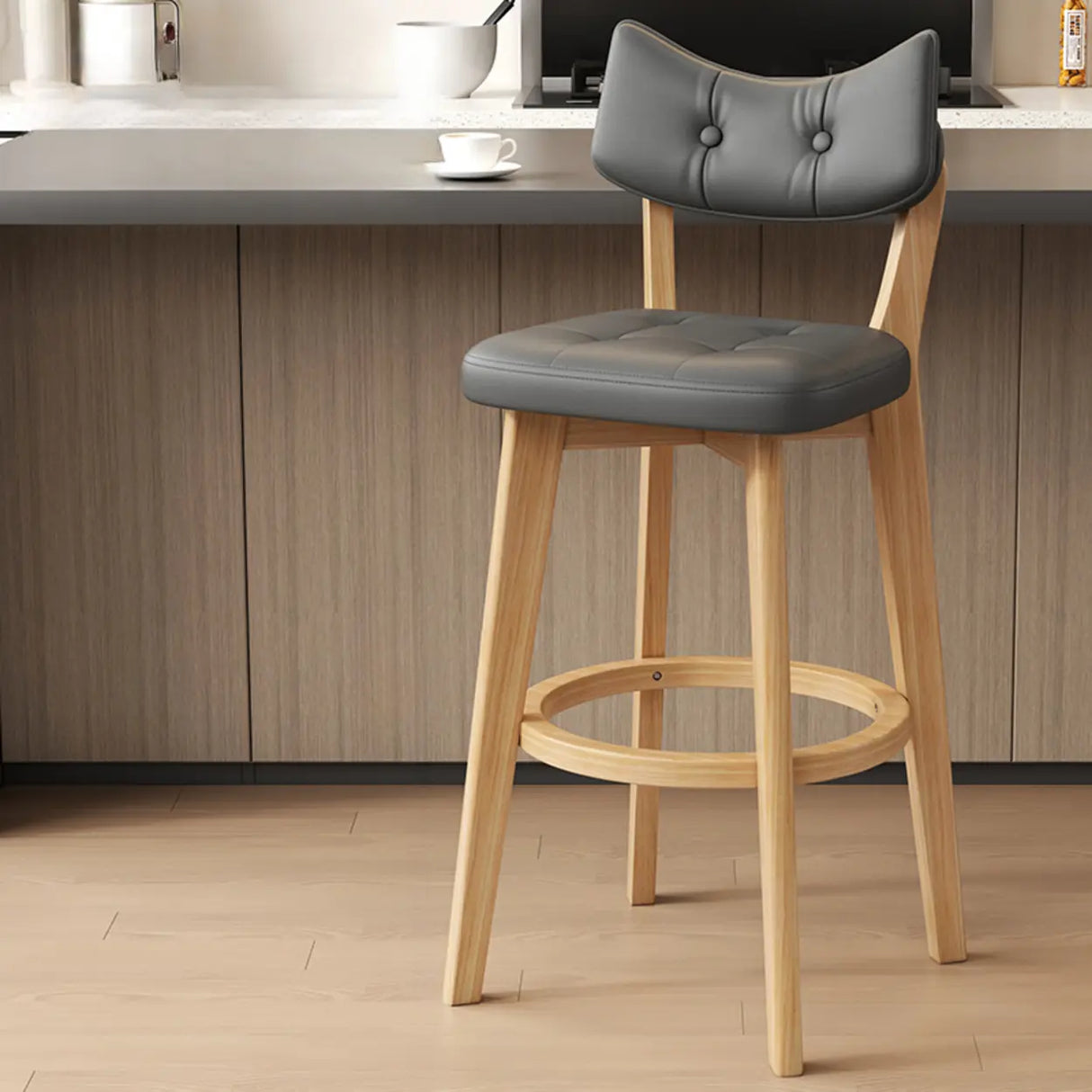 Scandinavian Upholstered Bar Stool with Curved Back Image - 6