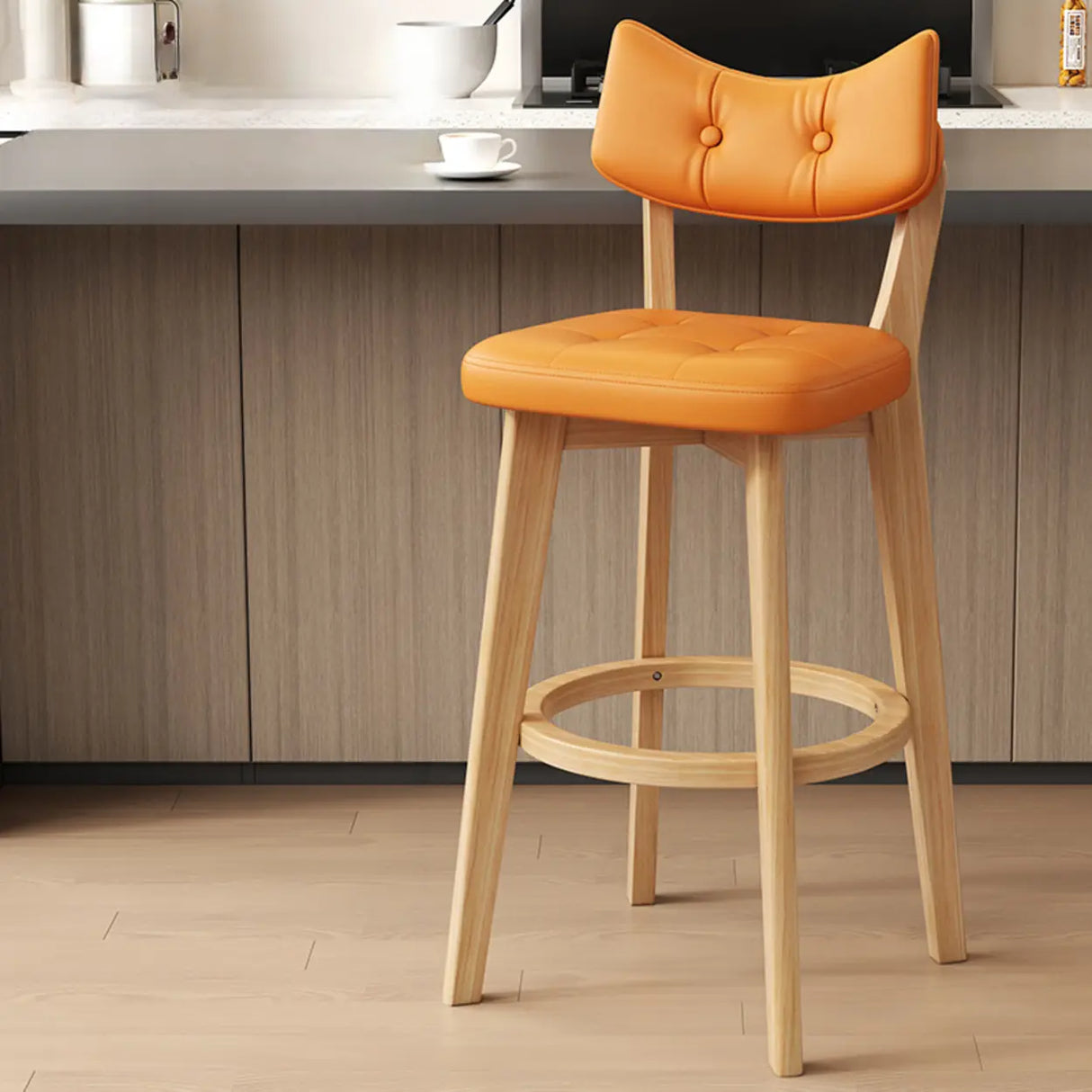 Scandinavian Upholstered Bar Stool with Curved Back Image - 7