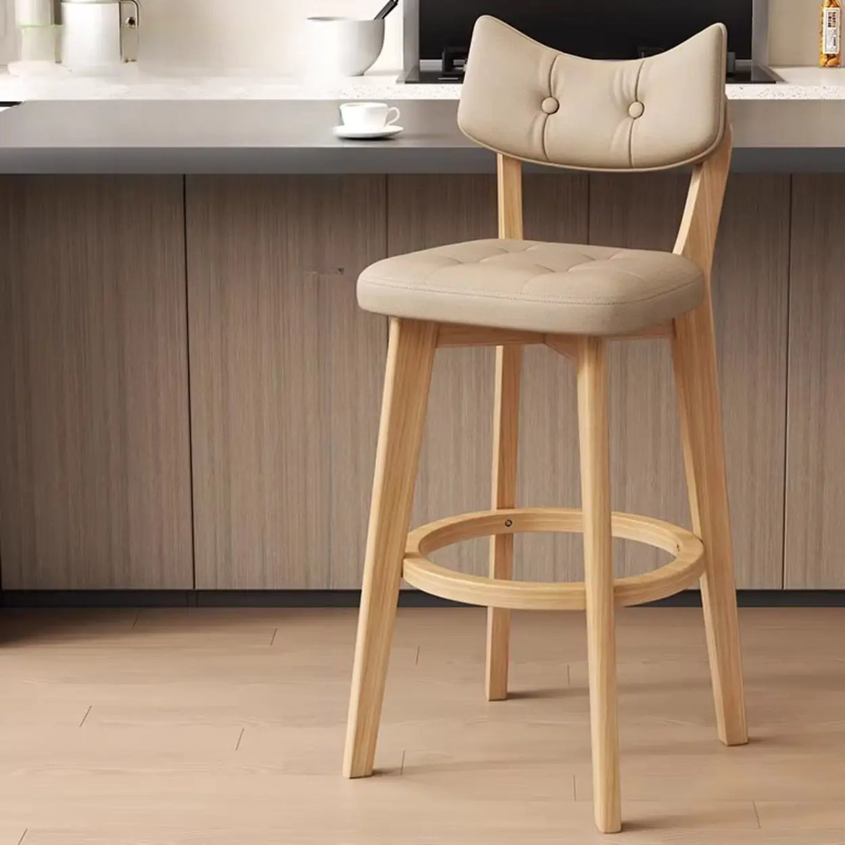 Scandinavian Upholstered Bar Stool with Curved Back Image - 9