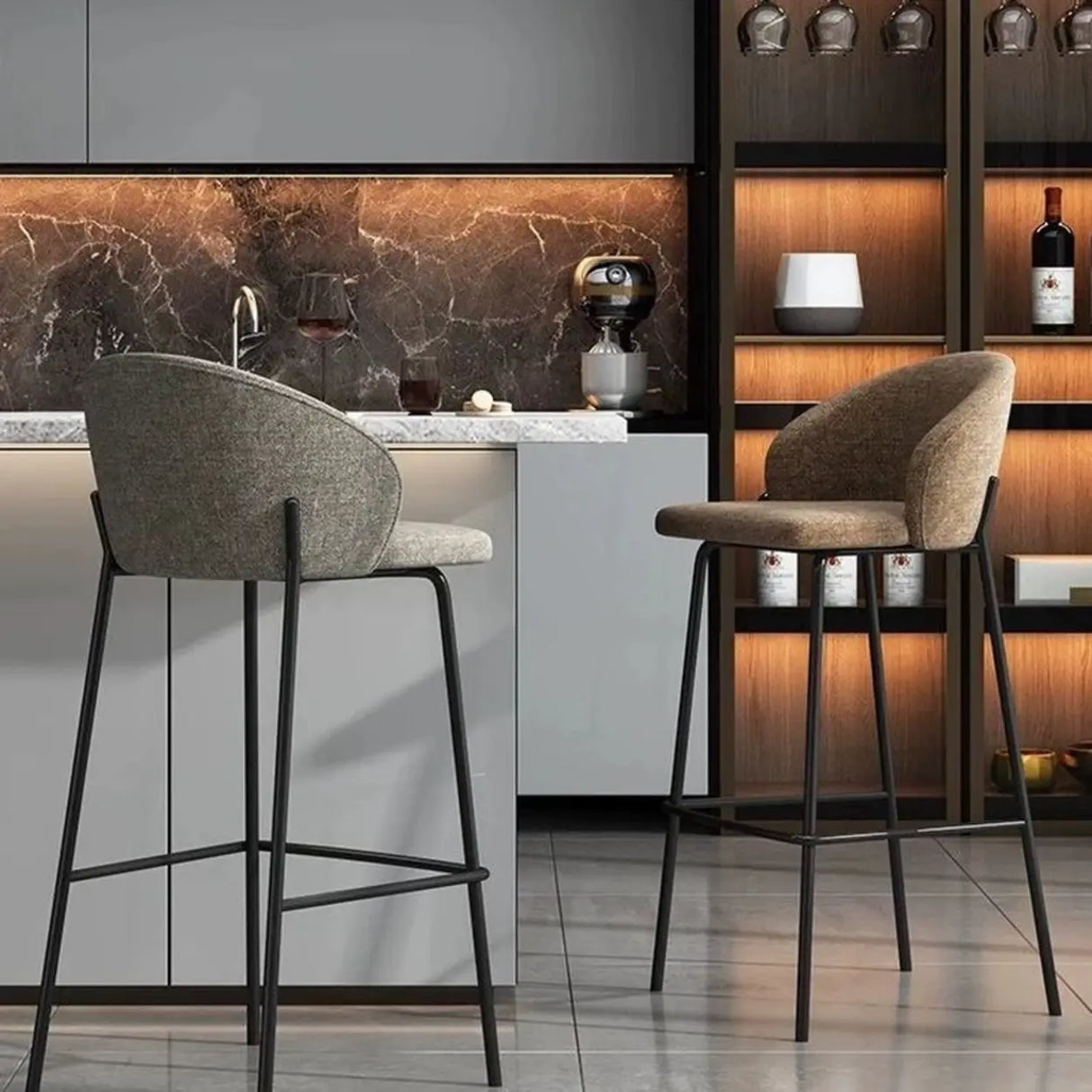 Scandinavian Upholstered Bar Stool with Metal Footrest Image - 3