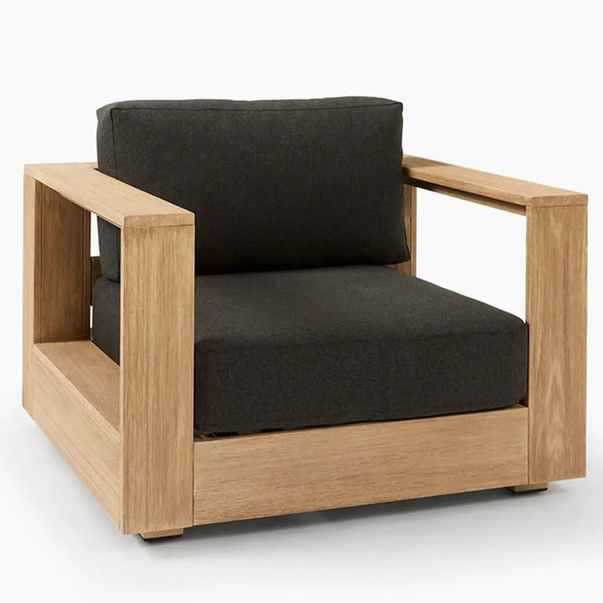 Scandinavian UV Resistant Wood Black Cushions Patio Sofa Set Image - 3