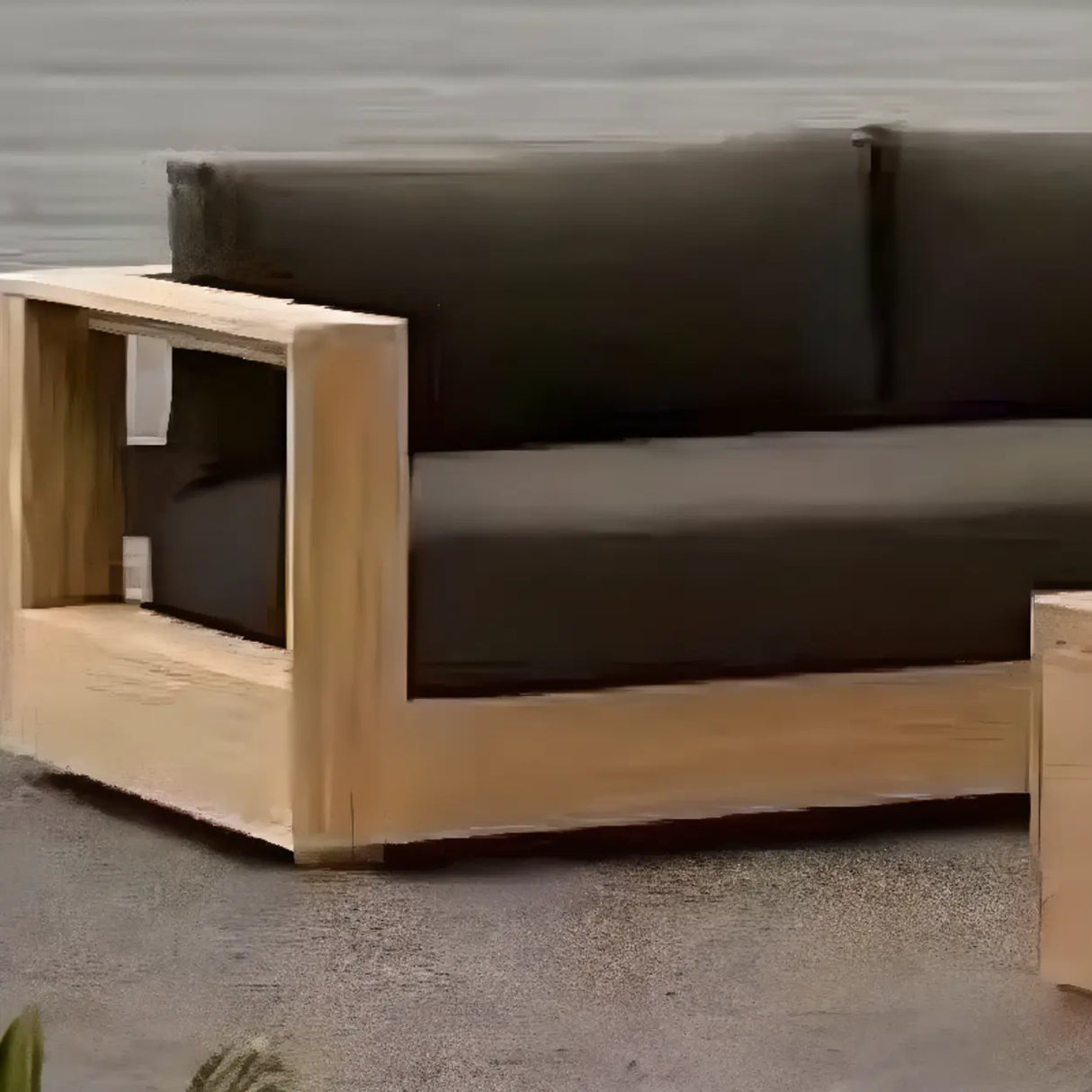 Scandinavian UV Resistant Wood Black Cushions Patio Sofa Set Image - 4