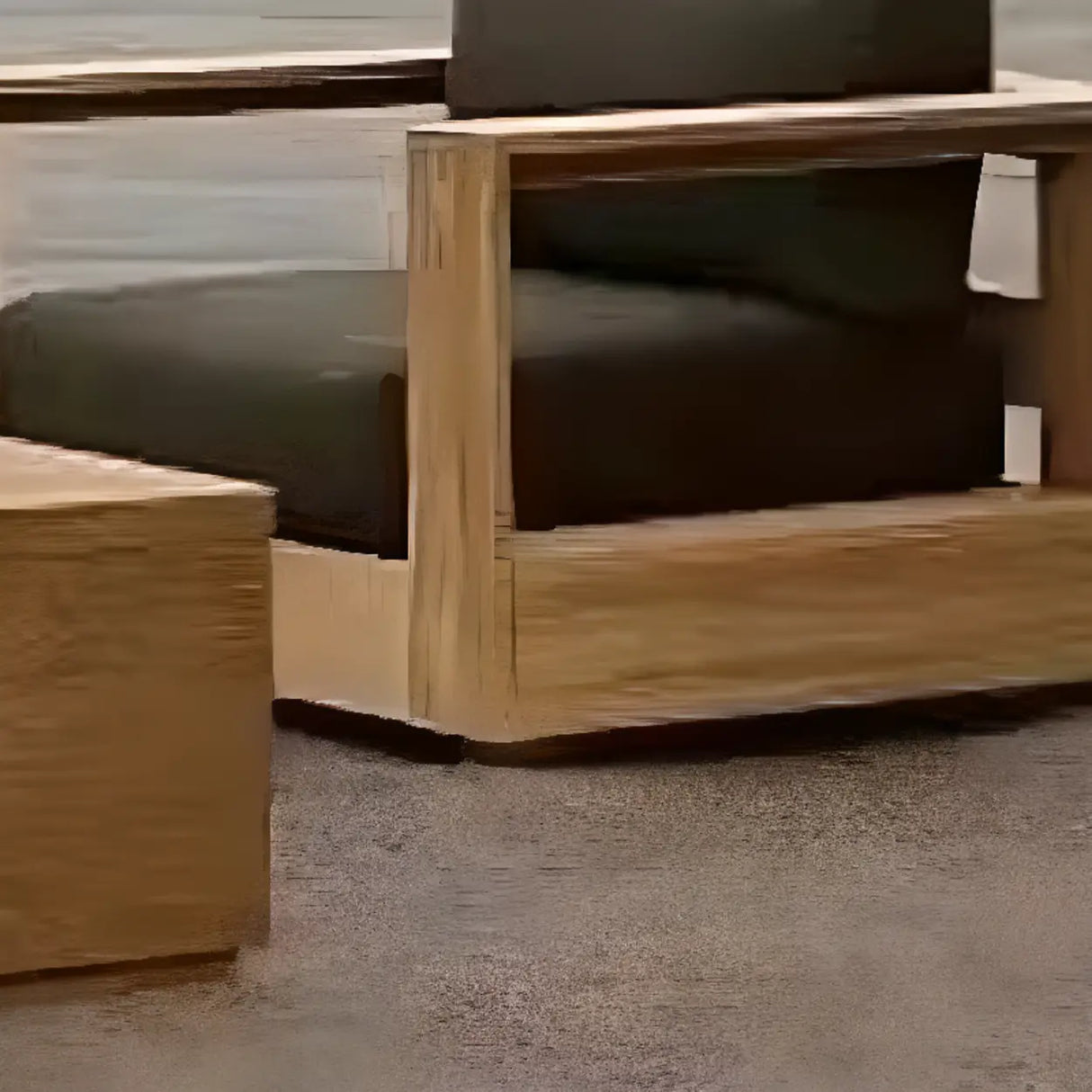 Scandinavian UV Resistant Wood Black Cushions Patio Sofa Set Image - 6