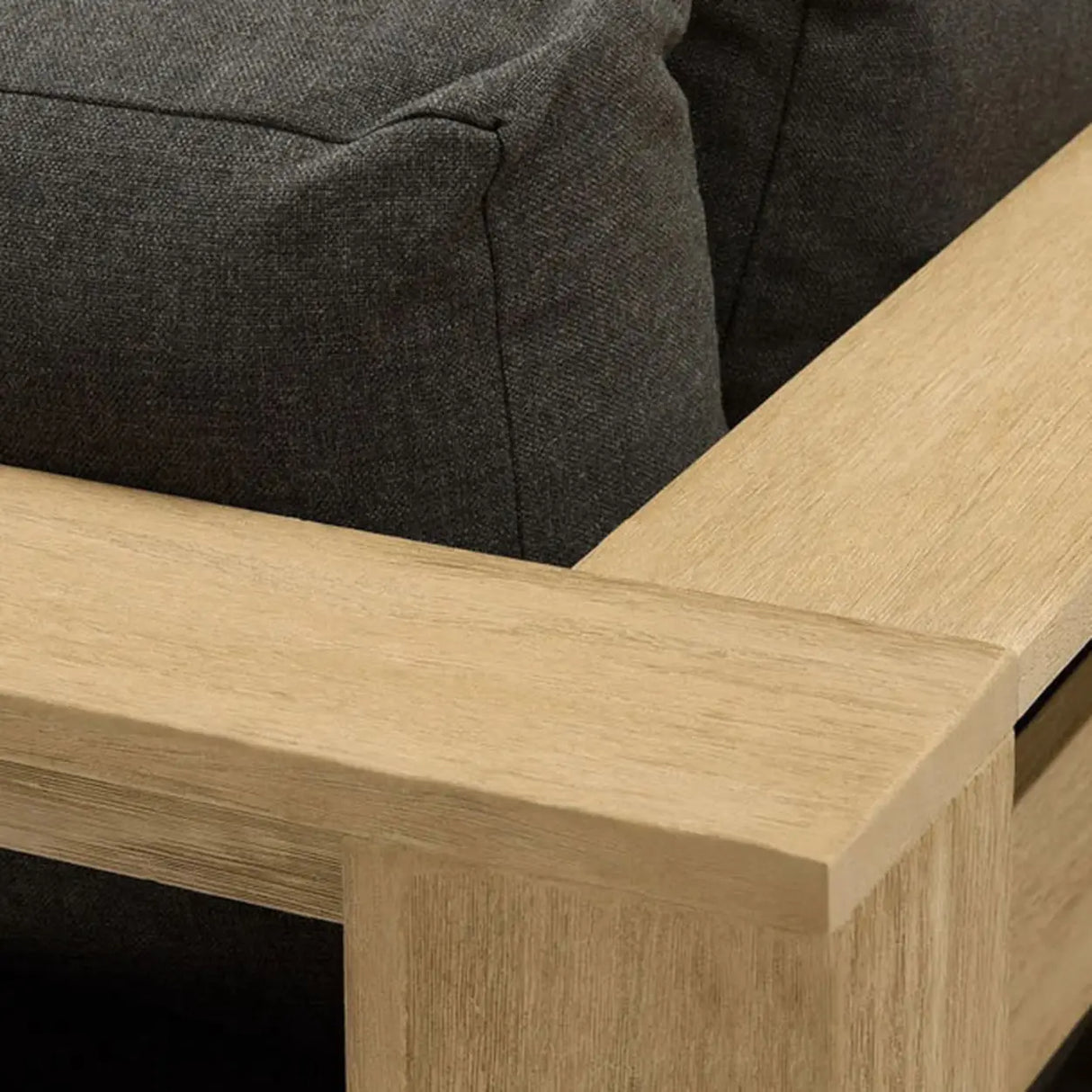 Scandinavian UV Resistant Wood Black Cushions Patio Sofa Set Image - 7