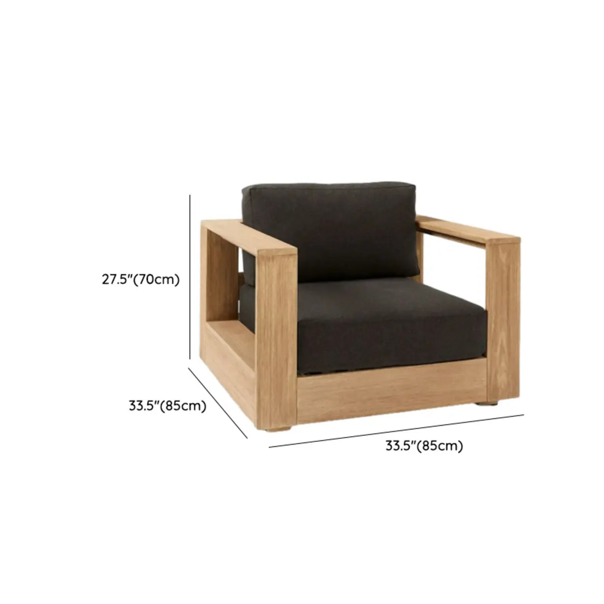 Scandinavian UV Resistant Wood Black Cushions Patio Sofa Set