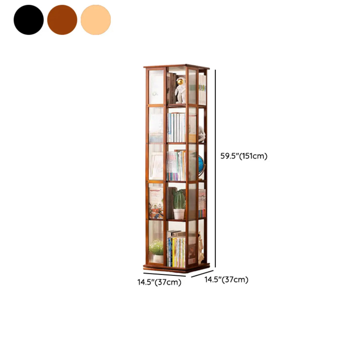 Scandinavian Vertical Tall Bamboo Rotating Bookshelf Tower
