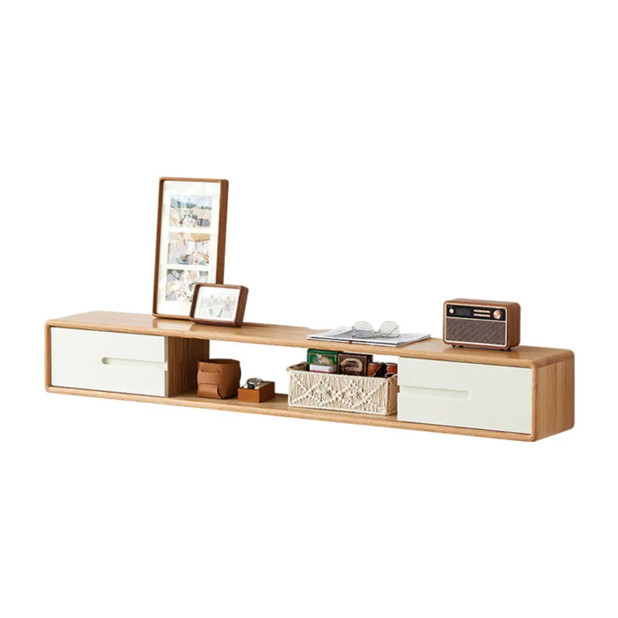 Scandinavian Wall-Mounted Wood TV Stand with Cabinet Image - 3