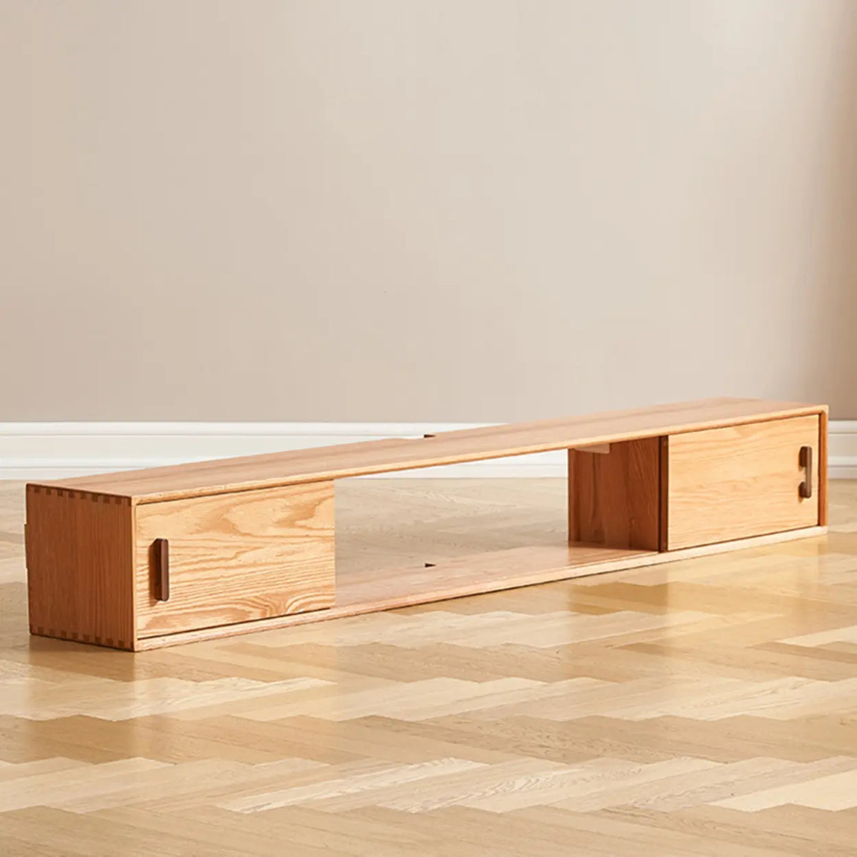 Scandinavian Wall-Mounted Wood TV Stand with Cabinet Image - 7