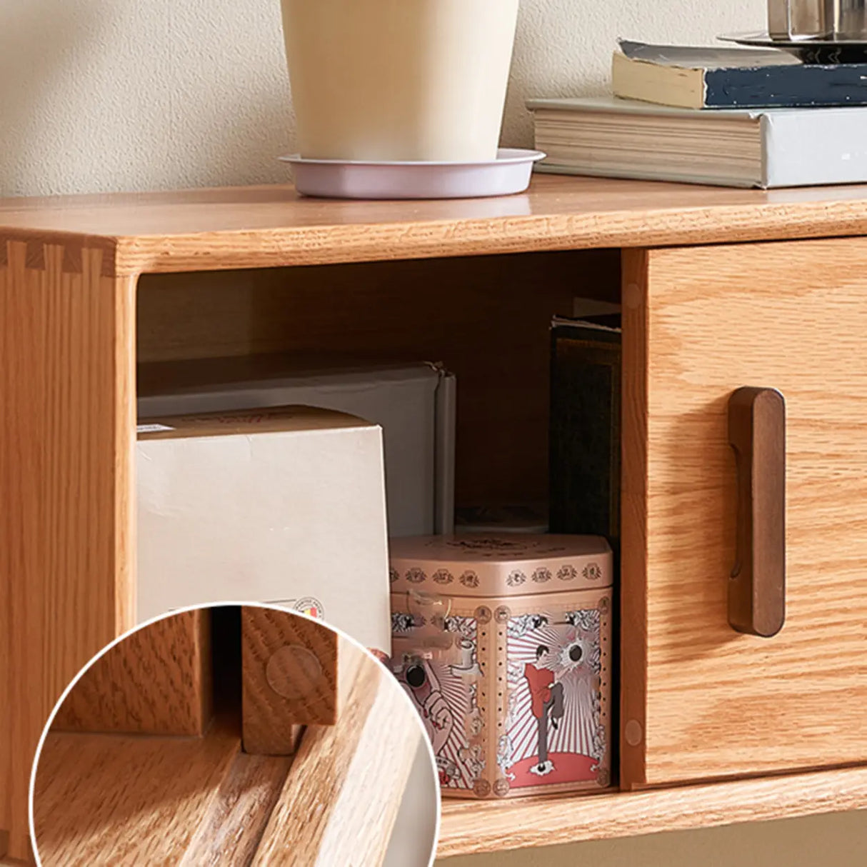 Scandinavian Wall-Mounted Wood TV Stand with Cabinet Image - 9