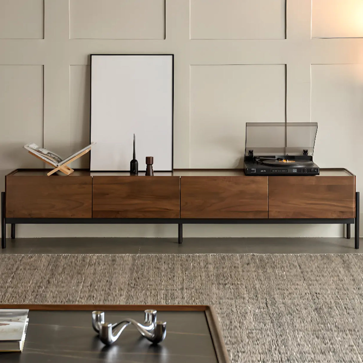 Scandinavian Walnut Sideboard with Drawers TV Stand Image - 1