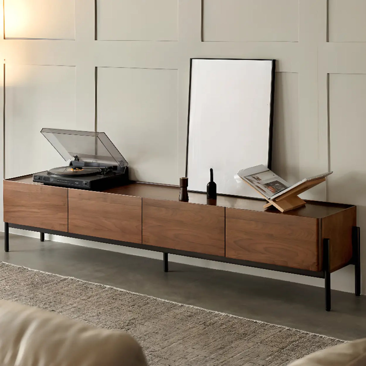 Scandinavian Walnut Sideboard with Drawers TV Stand Image - 3