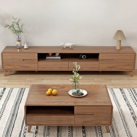Scandinavian Walnut Wood TV Stand with Cabinet Storage Image - 1