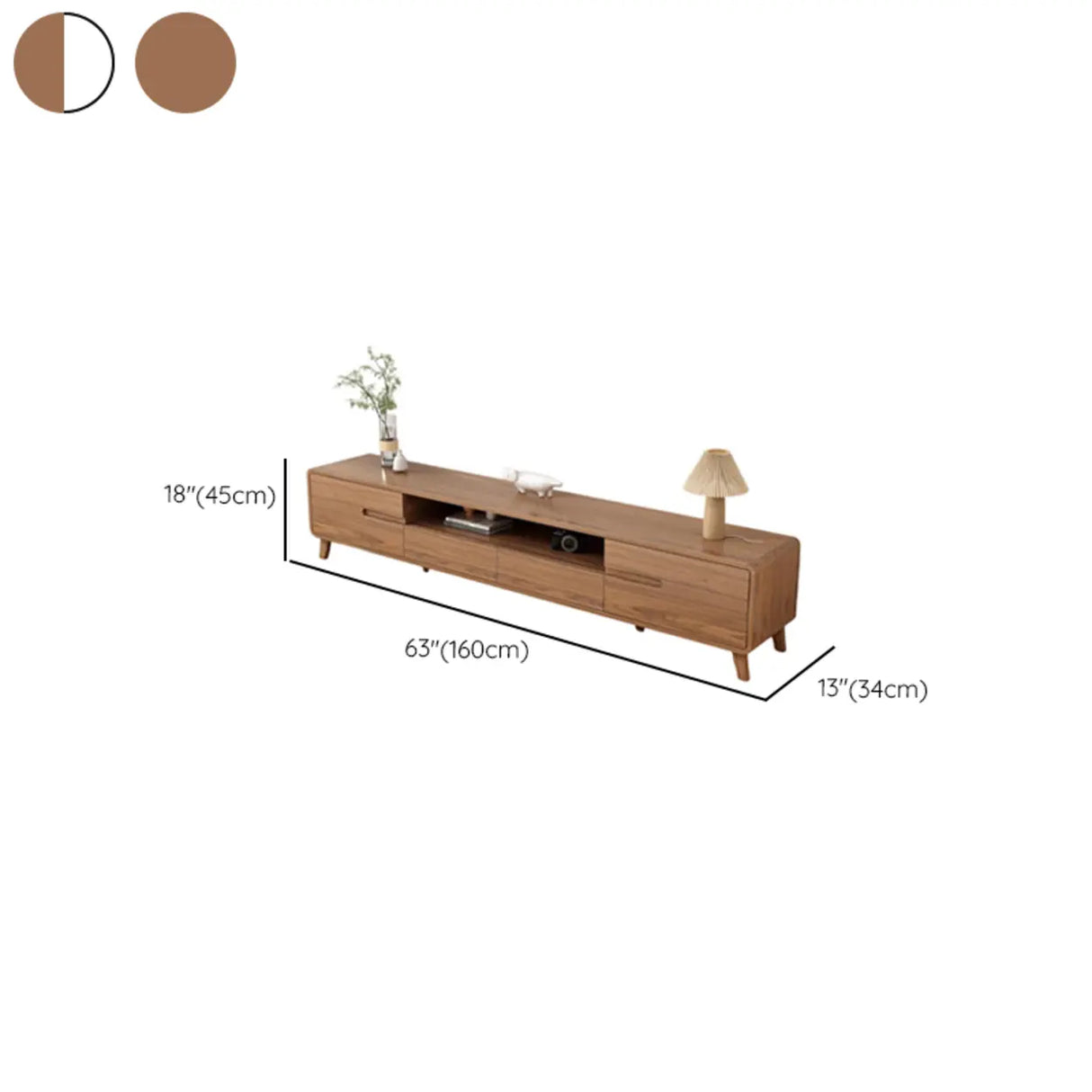 Scandinavian Walnut Wood TV Stand with Cabinet Storage