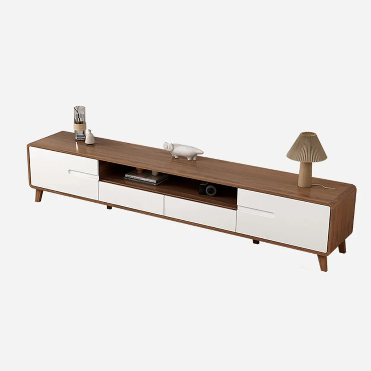 Scandinavian Walnut Wood TV Stand with Cabinet Storage Image - 6