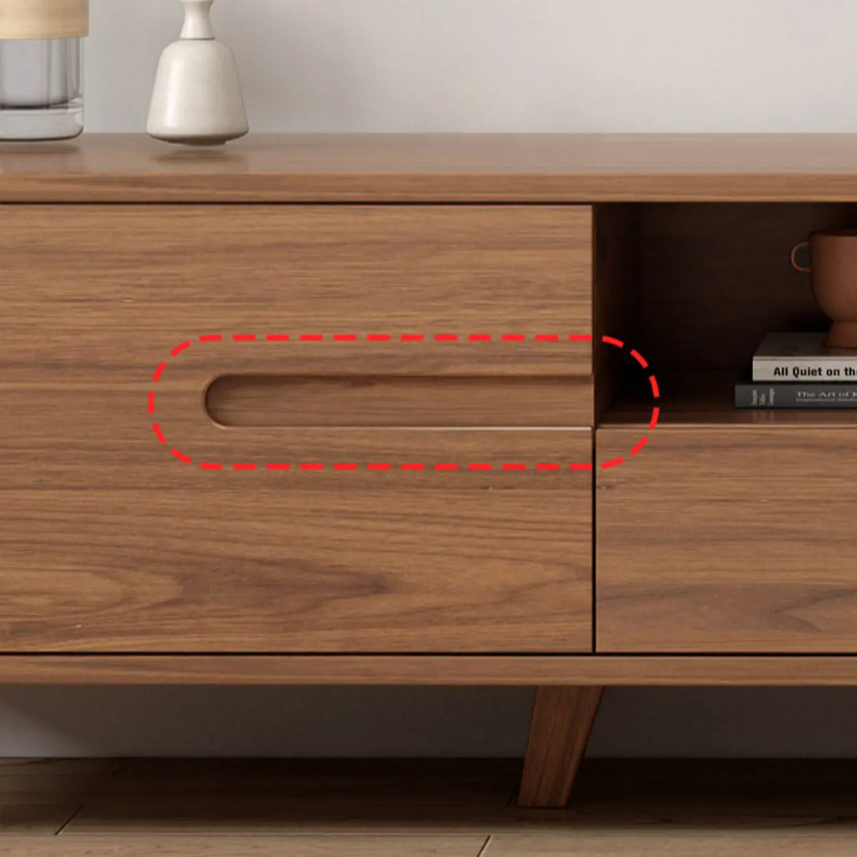 Scandinavian Walnut Wood TV Stand with Cabinet Storage Image - 7