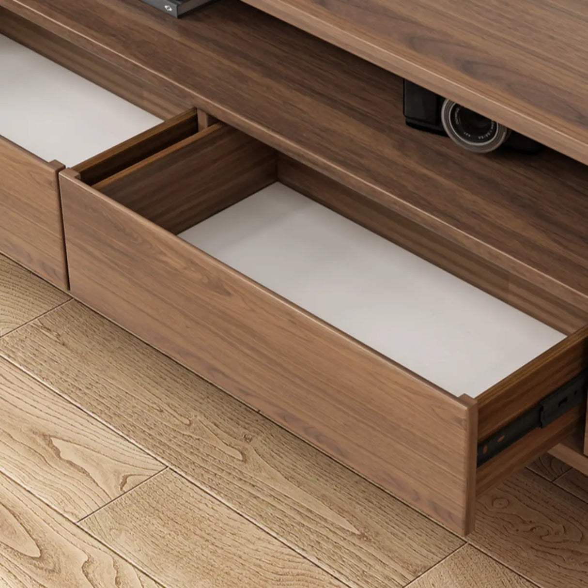 Scandinavian Walnut Wood TV Stand with Cabinet Storage Image - 8