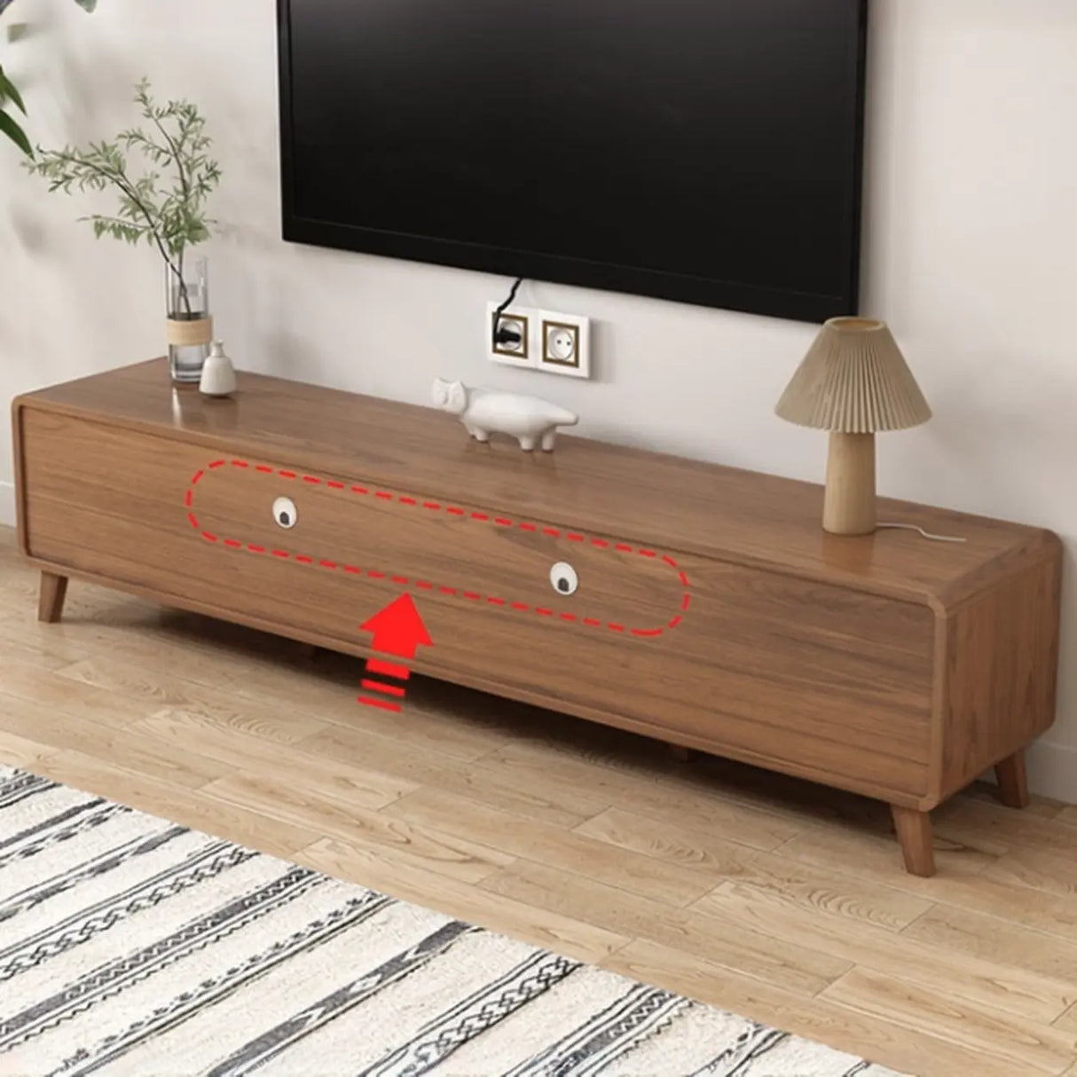 Scandinavian Walnut Wood TV Stand with Cabinet Storage Image - 9