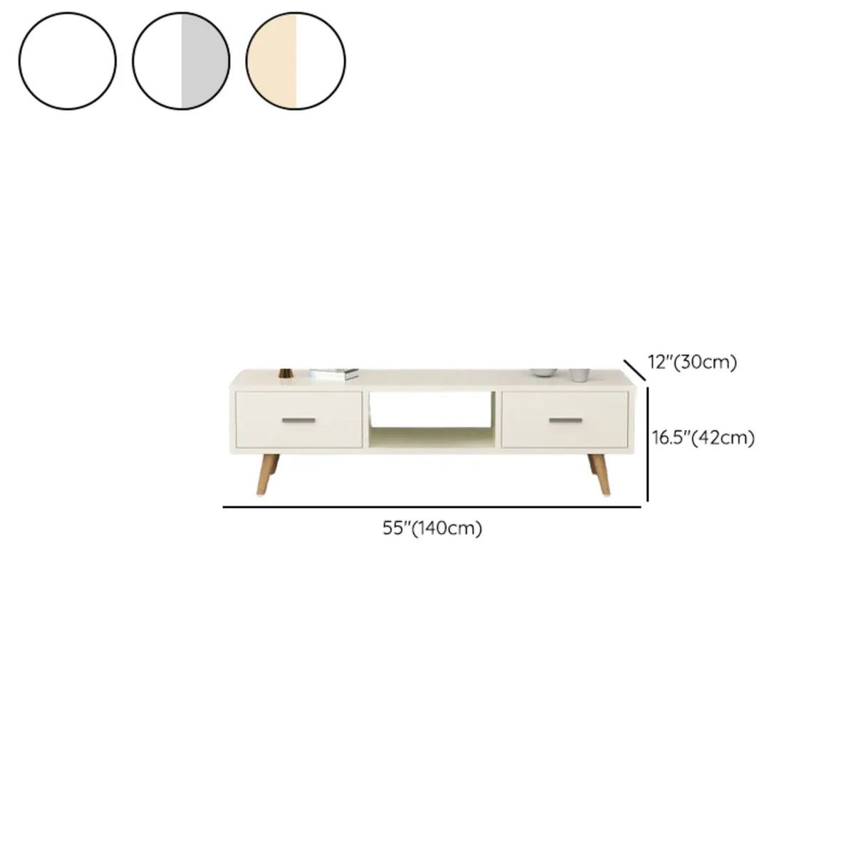 Scandinavian White Open Storage Drawers Wood TV Stand Image - 16