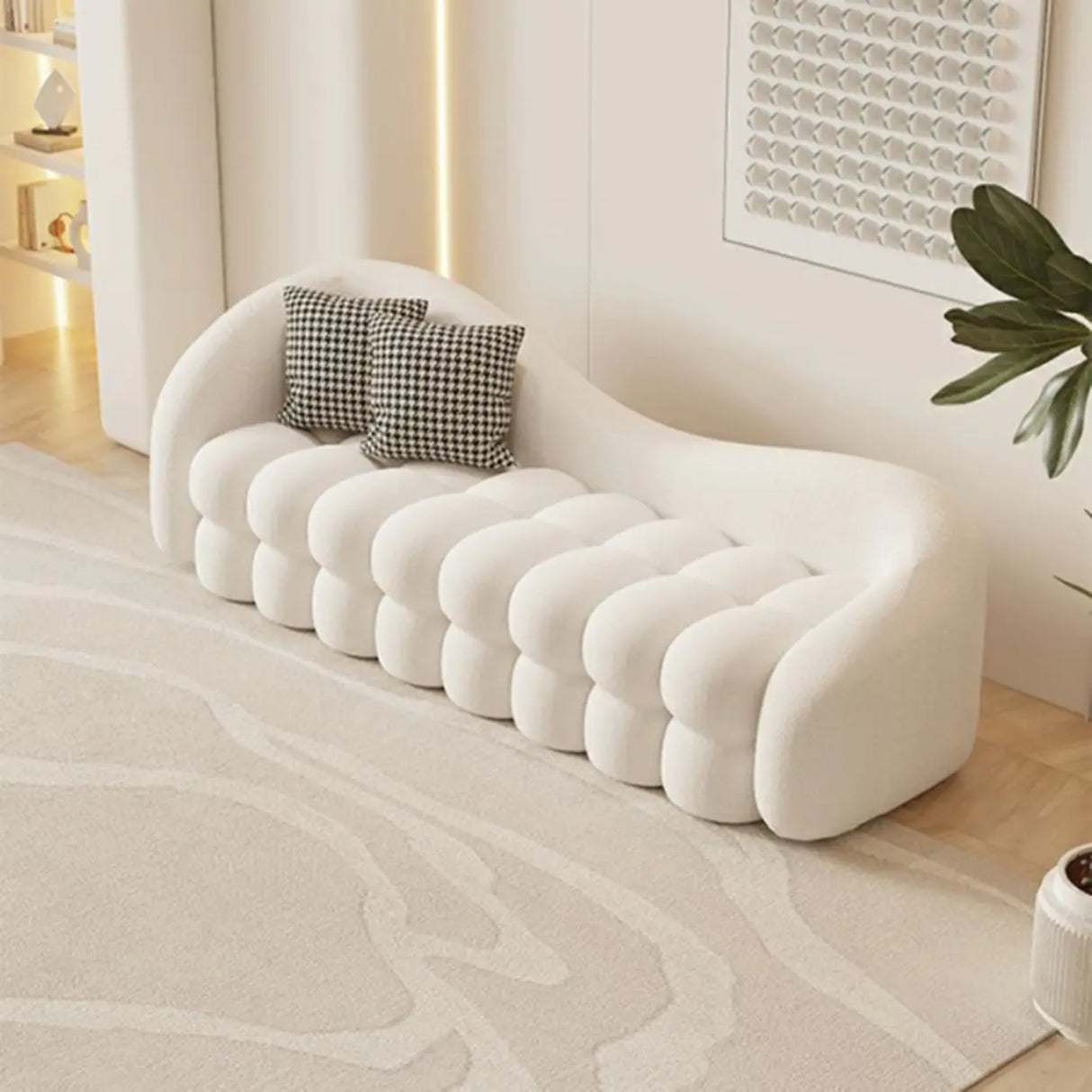 Scandinavian White Sherpa Fabric Concealed Support Sofa Image - 10