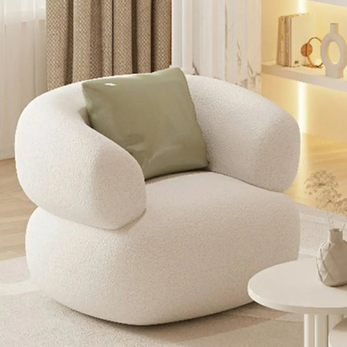 Scandinavian White Sherpa Fabric Concealed Support Sofa Image - 2