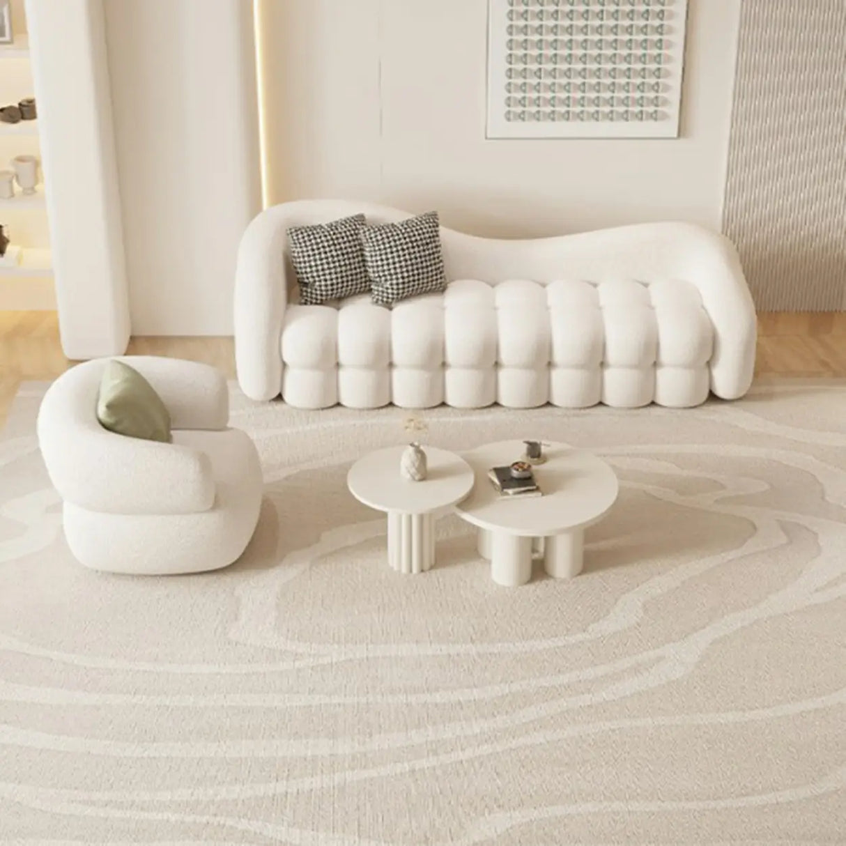 Scandinavian White Sherpa Fabric Concealed Support Sofa Image - 3