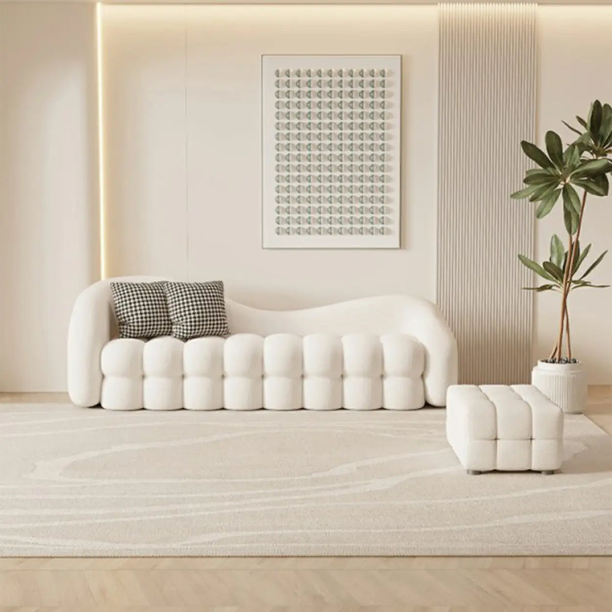 Scandinavian White Sherpa Fabric Concealed Support Sofa Image - 4