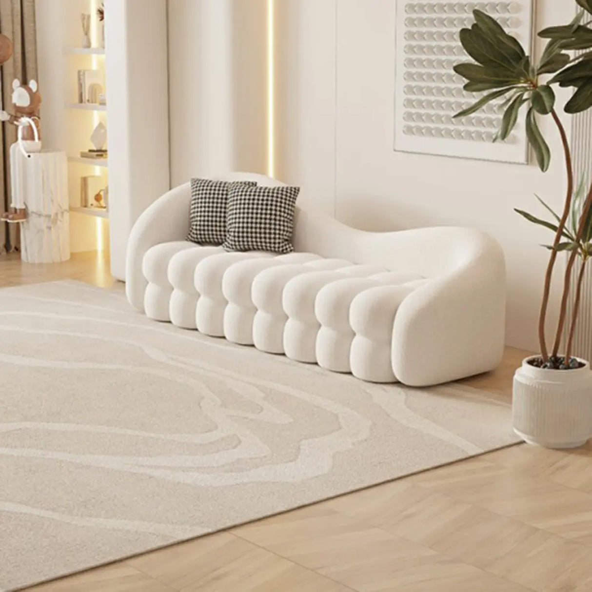 Scandinavian White Sherpa Fabric Concealed Support Sofa Image - 5